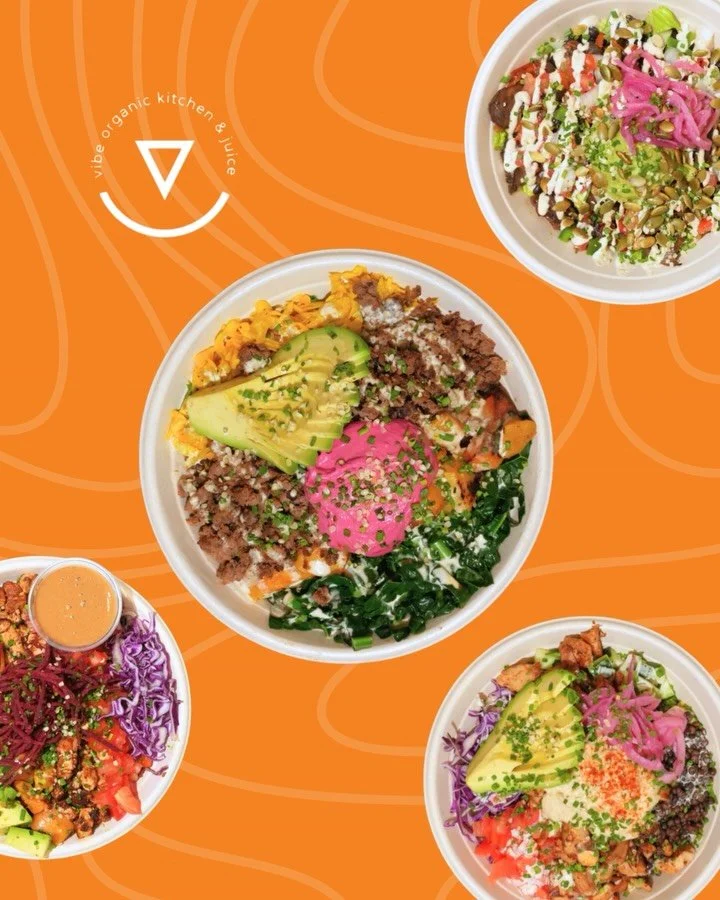 Fresh, flavorful, and made to fuel your day.

From our Macro Bowl and Mediterranean Bowl to the Fiesta Bowl and California Cobb, Vibe Kitchen serves organic meals you can feel good about every time.