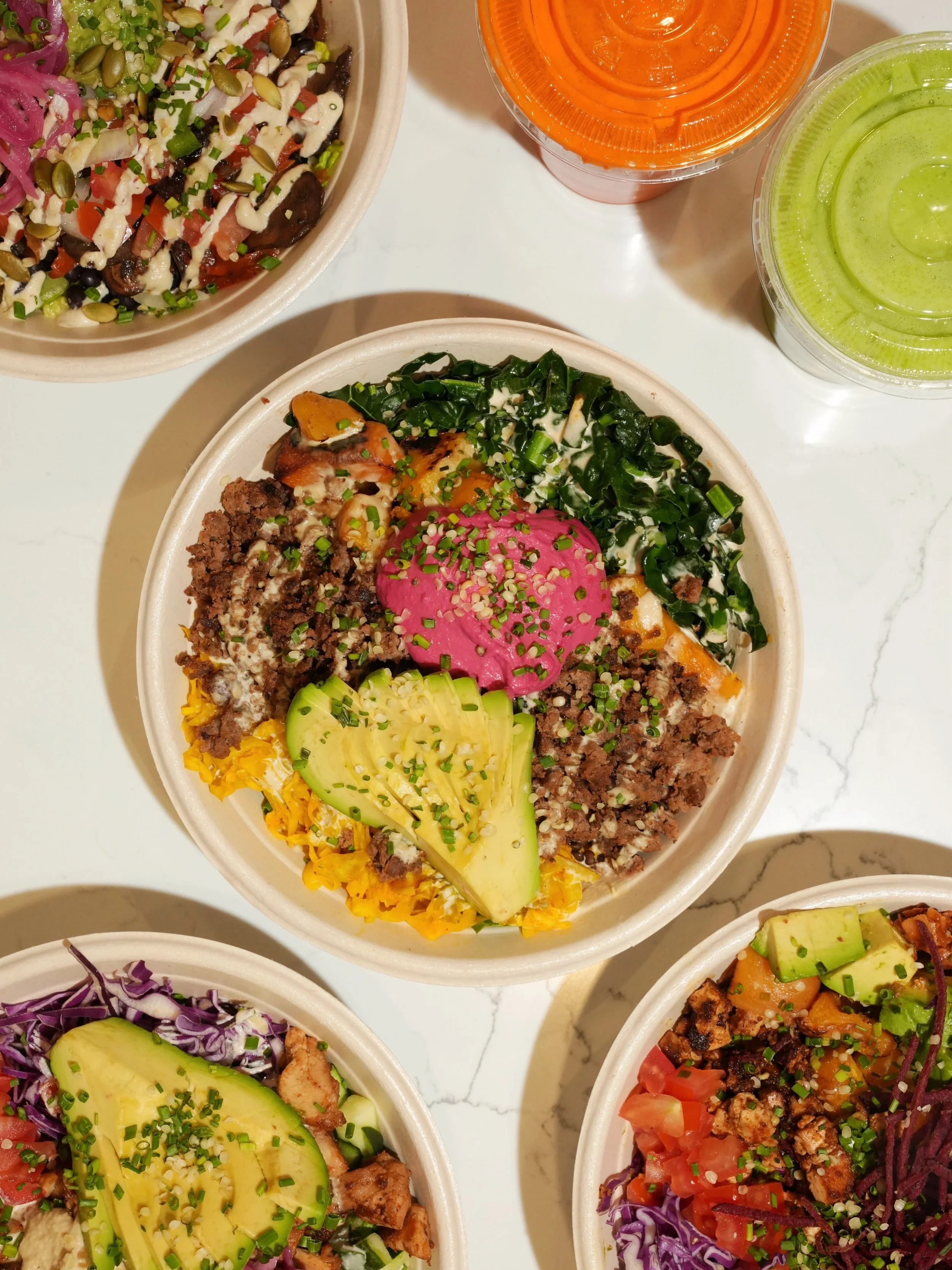 Your next lunch order is somewhere in this lineup ✨ 

Swipe for the California Cobb, Macro Bowl, Fiesta Bowl, and Mediterranean Bowl. Fresh, flavorful, and made to keep up with your day.