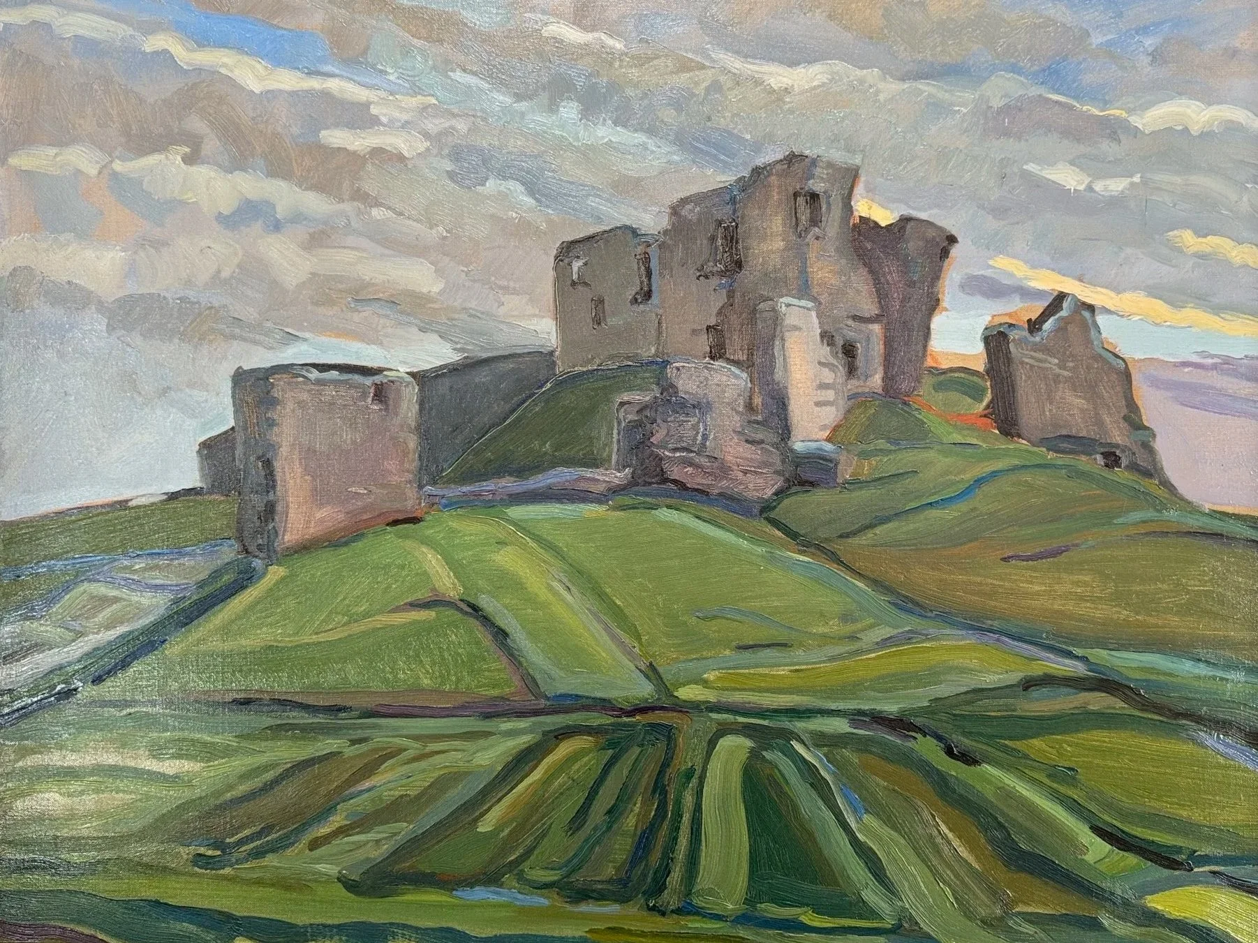 Duffus Castle Ruin, Moray, Scotland, Oil on canvas, 20 x 24, by Barbara Sussman
