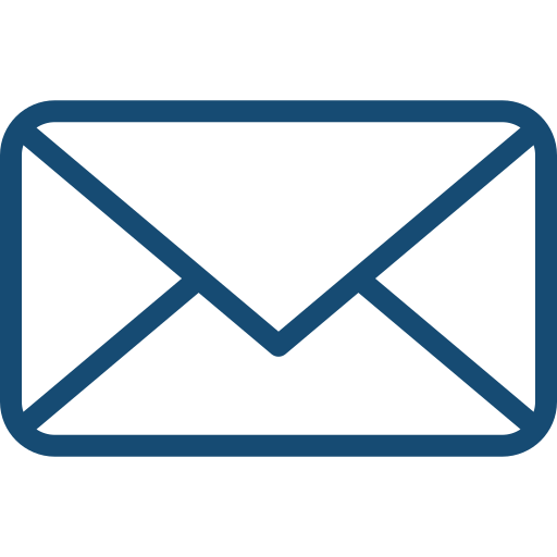 Outline of an envelope icon in blue with a black background.