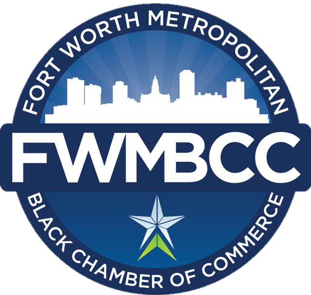 Logo of the Fort Worth Metropolitan Black Chamber of Commerce featuring a city skyline and a star with green and blue accents.