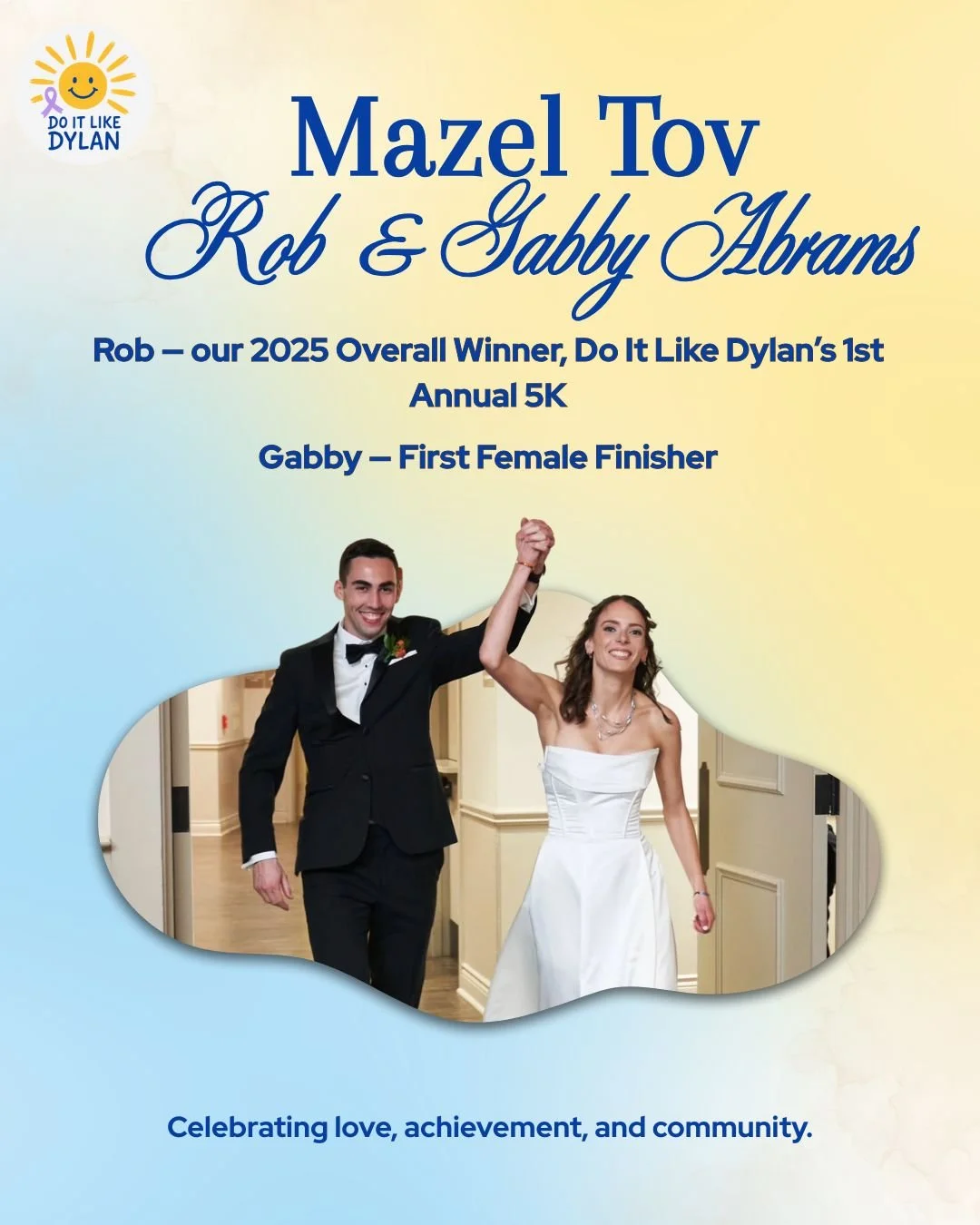 Congratulations to the newlyweds, Rob and Gabby Abrams 🤍

Rob was our first overall winner of our first annual 5K run, and Gabby was our first overall female for our 5K run. We are so happy for you both and honored to celebrate such an incredible co