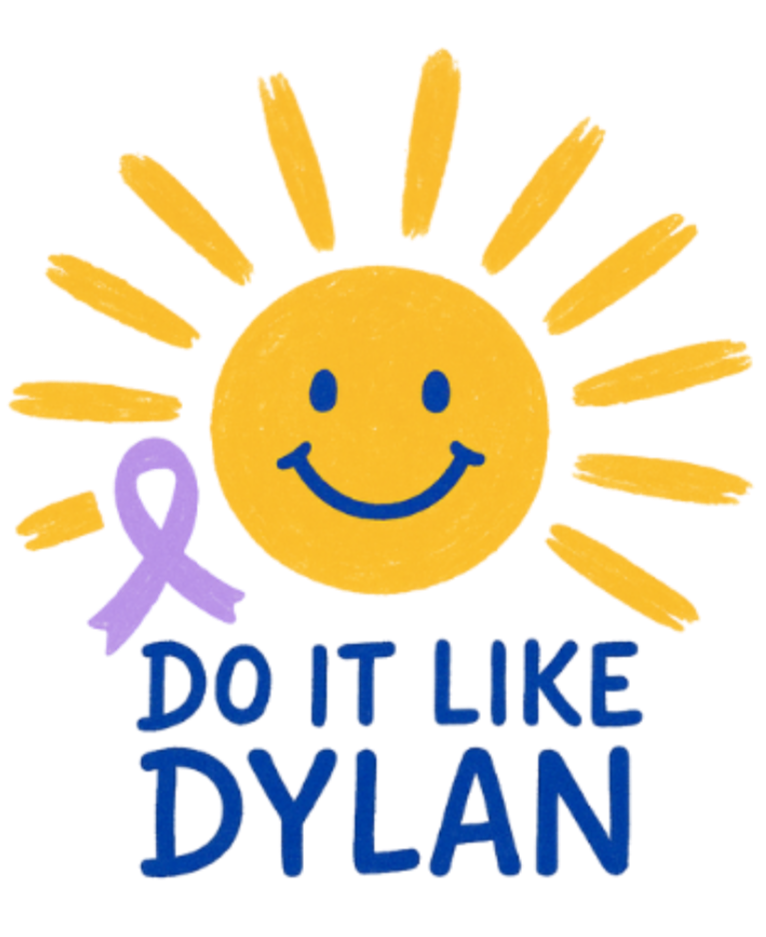 A yellow smiley face sun with rays, a purple ribbon, and the text "Do It Like Dylan" in blue.