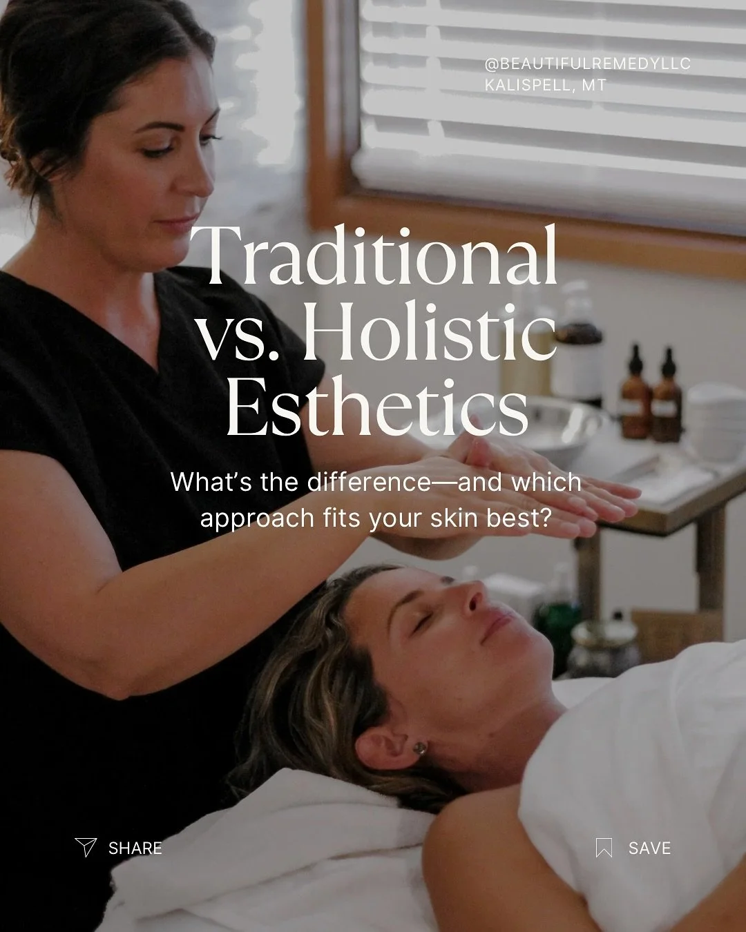 Same steps, different philosophy.

Traditional esthetics focuses on the surface. Holistic esthetics supports your whole system&mdash;breath, nervous-system balance, and real &ldquo;skin food&rdquo; from whole-plant ingredients. In my studio, we start