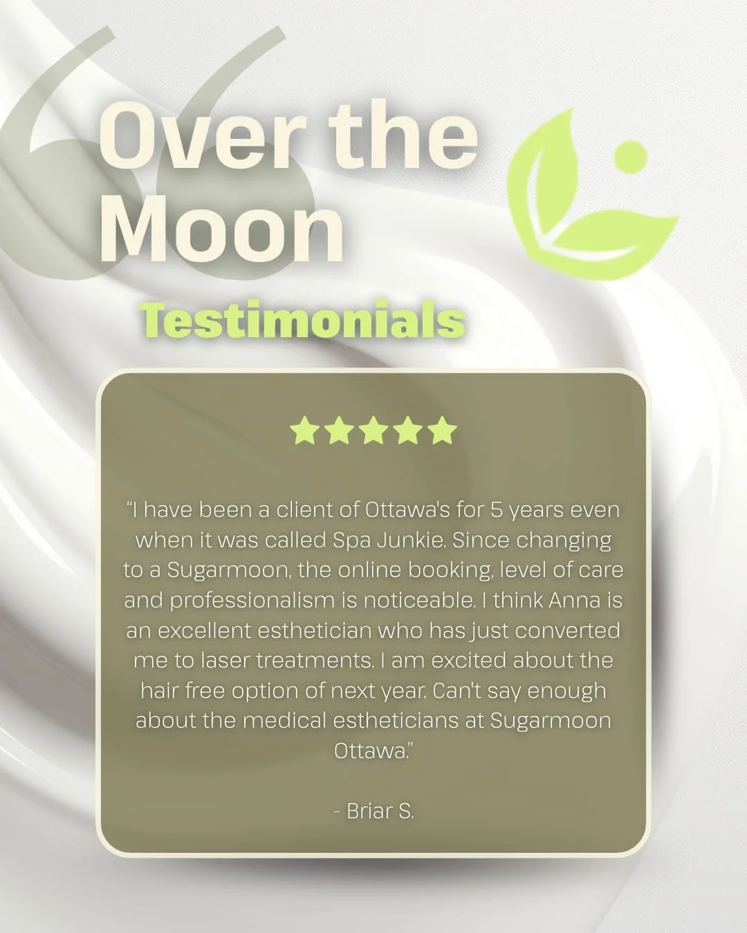 Testimonial Tuesday ✨🌙

Your words remind us why we do what we do. Every Sugarmoon&reg; visit is about more than skincare, it&rsquo;s about connection, confidence, and care.

We love hearing how your experiences make you feel. 💛
Share your story or