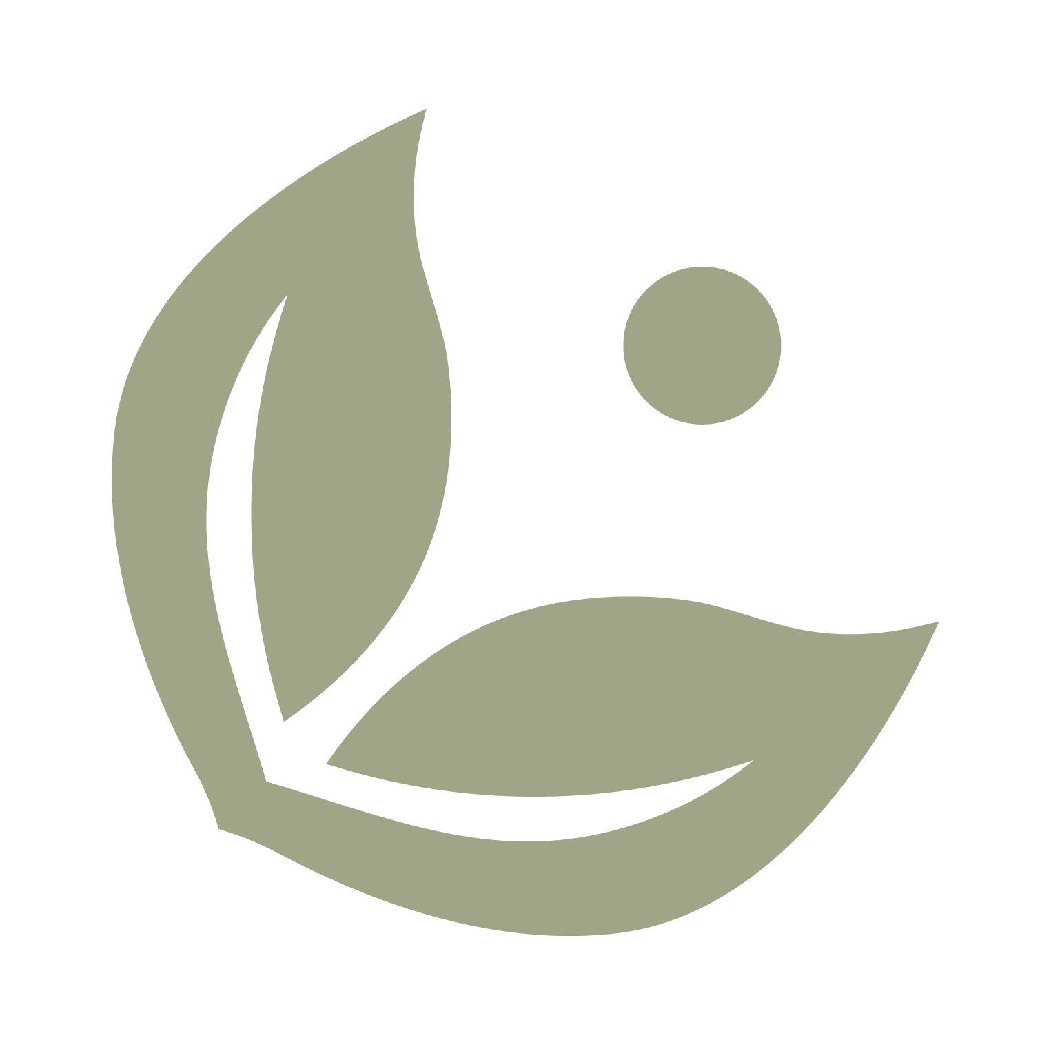 Minimalist logo with a leaf and a circle, evoking nature or eco-friendly concepts.