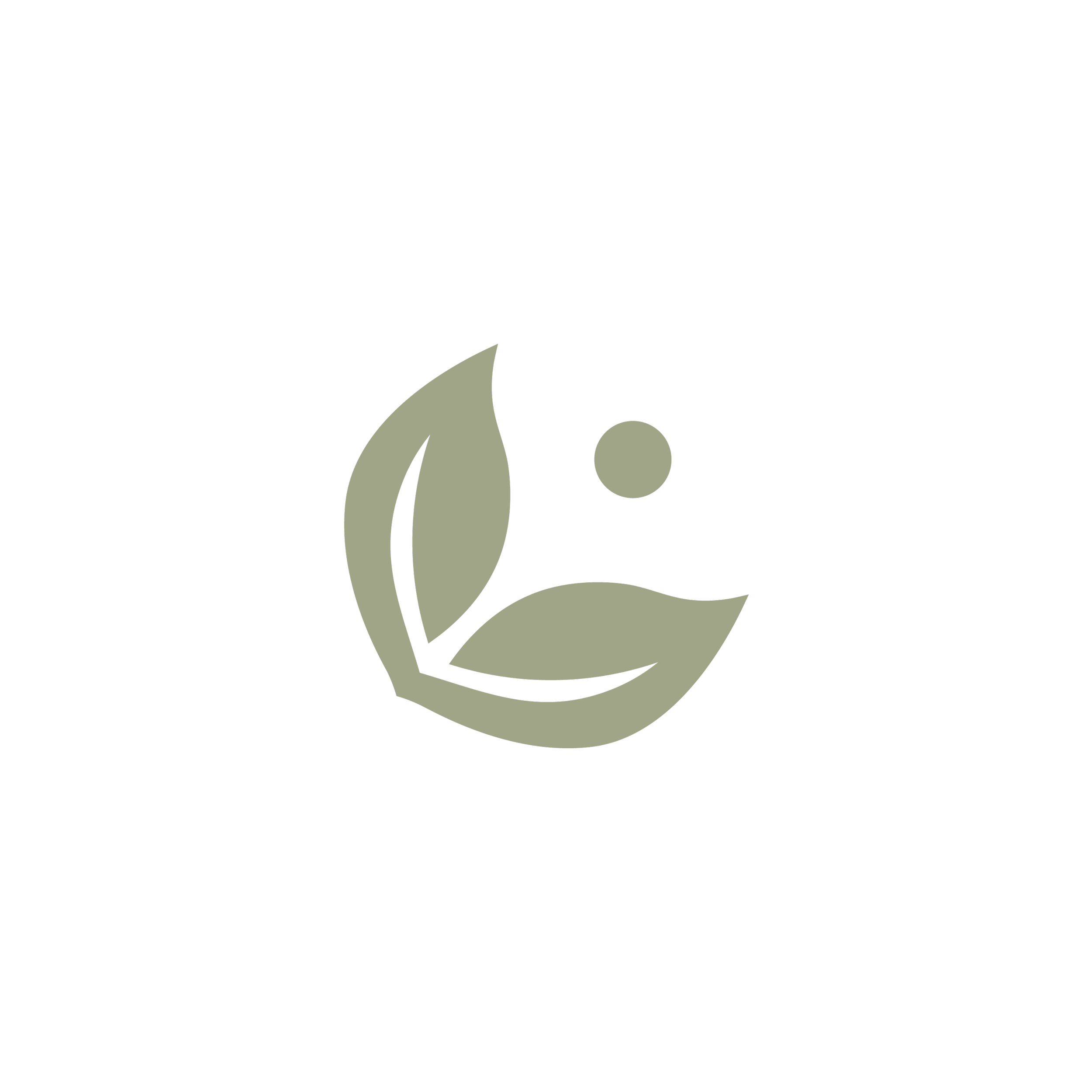 Logo for Sugarmoon Salon with two leaves and a dot, representing eco-friendly or natural concepts.