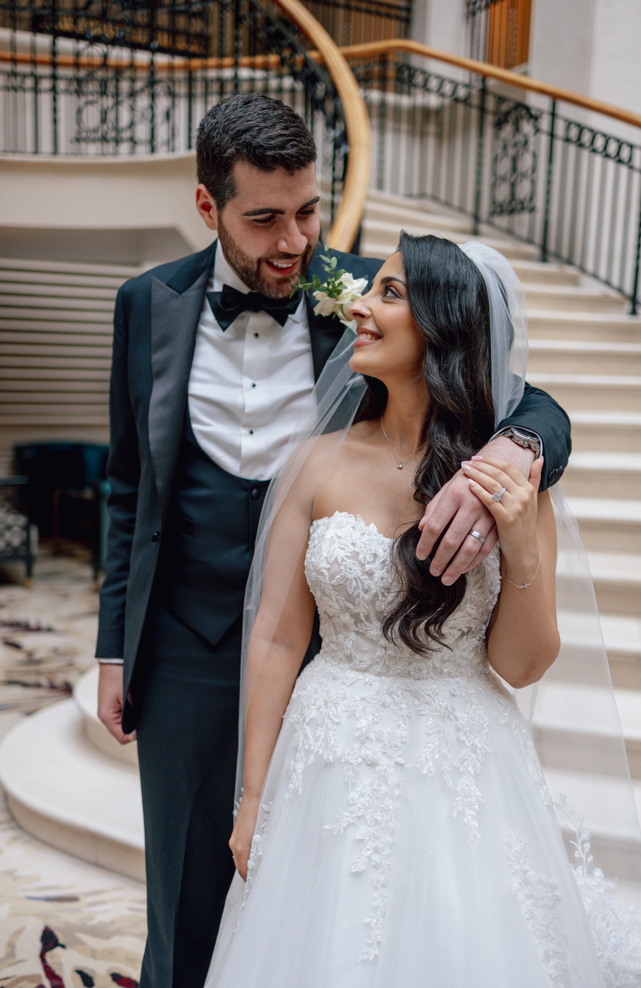 bride and groom at London venue on their wedding in London venue