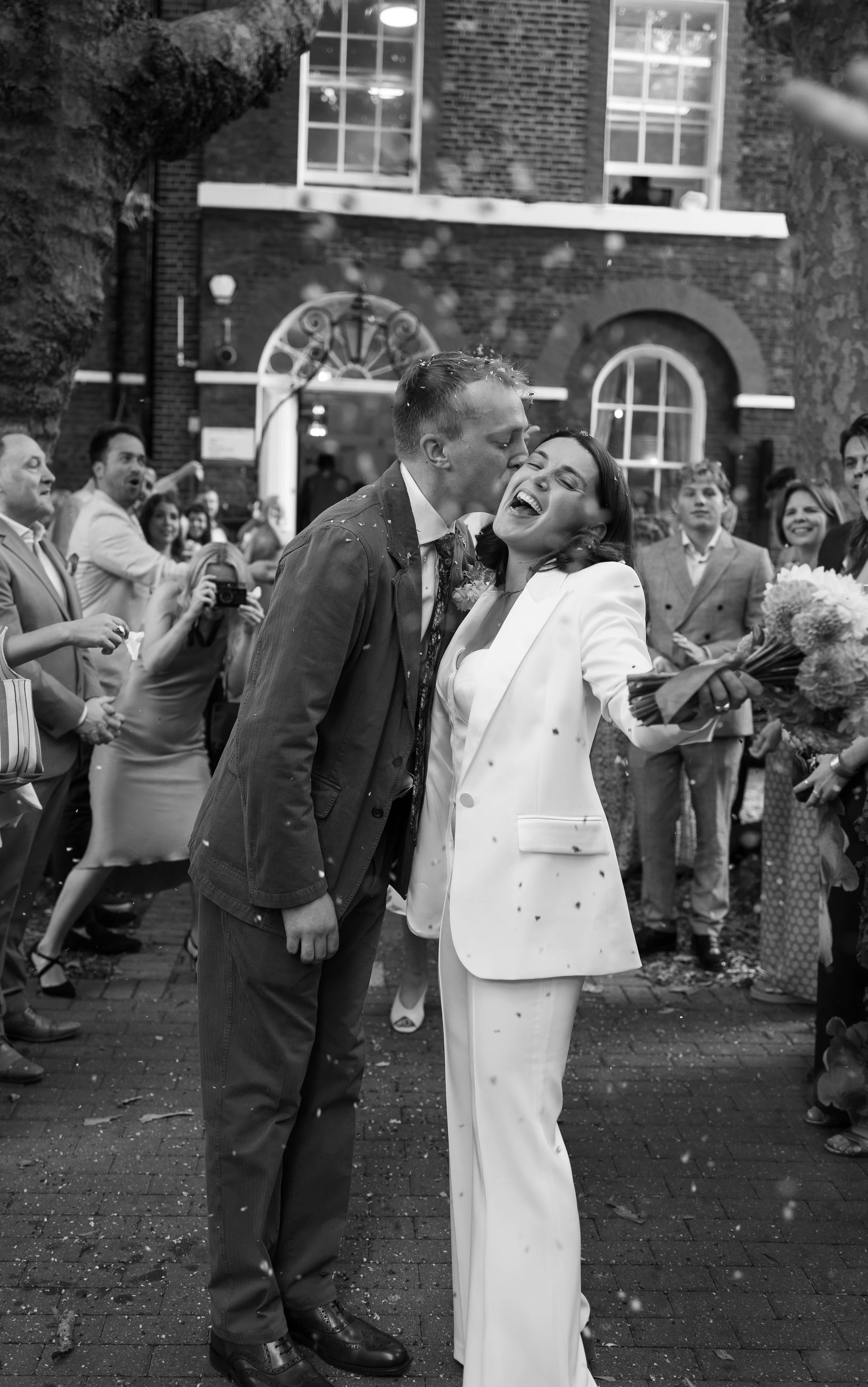 confetti shot of a bride and groom