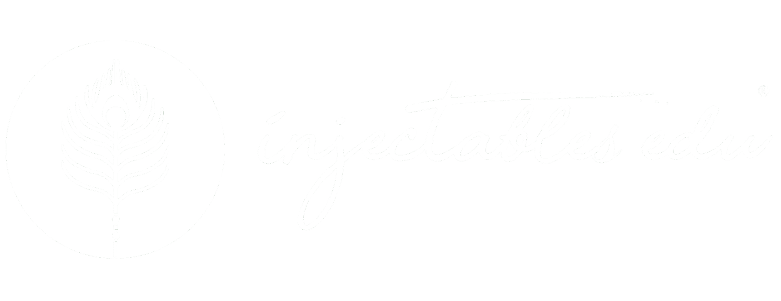 Injecatables EDU logo with a stylized peacock feather icon and the text 'injectables edu' in cursive.