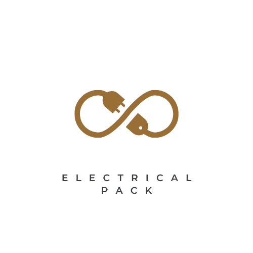 Logo of an electrical pack featuring a stylized electrical cord forming an infinity symbol, with a plug on one end and a socket on the other. Below is the text 'ELECTRICAL PACK'.