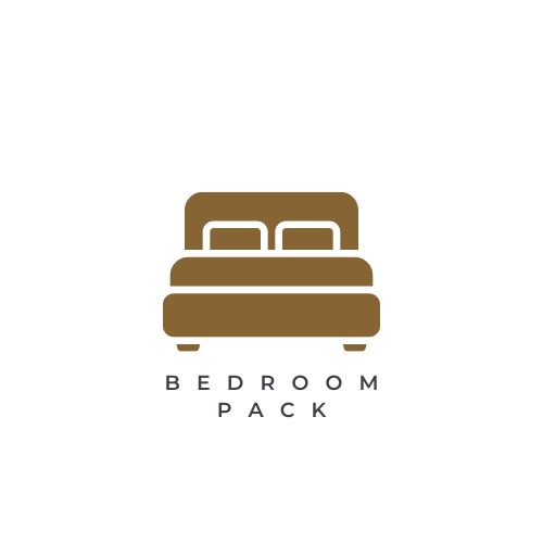 Illustration of a bed with pillows, labeled 'Bedroom Pack' underneath.