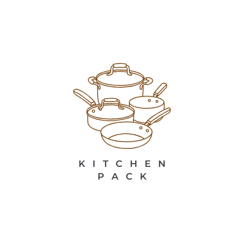 Drawing of four cooking pots and pans with a label 'Kitchen Pack' underneath.