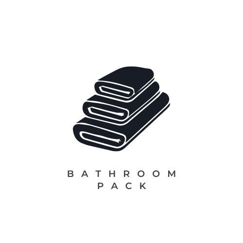 Stack of folded towels with the text 'Bathroom Pack' below.