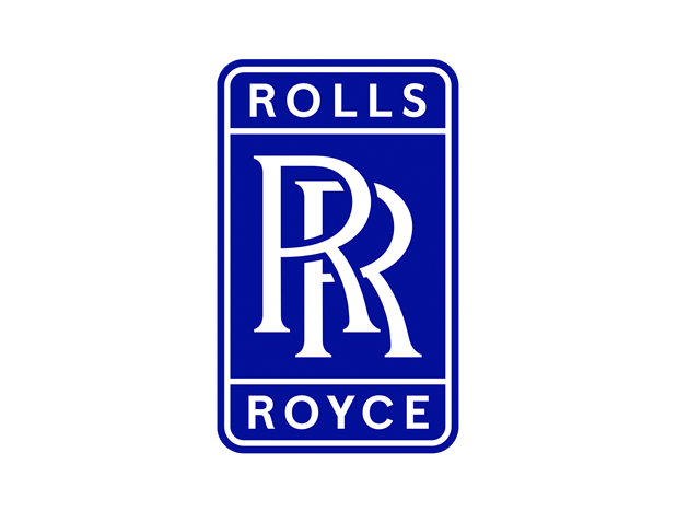 Logo of Rolls Royce with a blue background and white text.