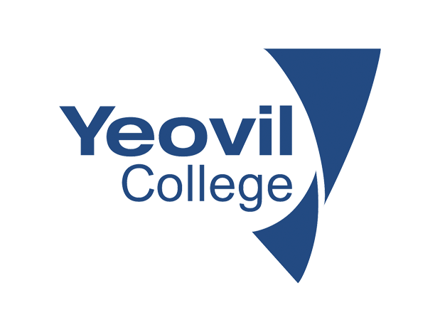 Logo of Yeovil College with stylized blue shapes and text.