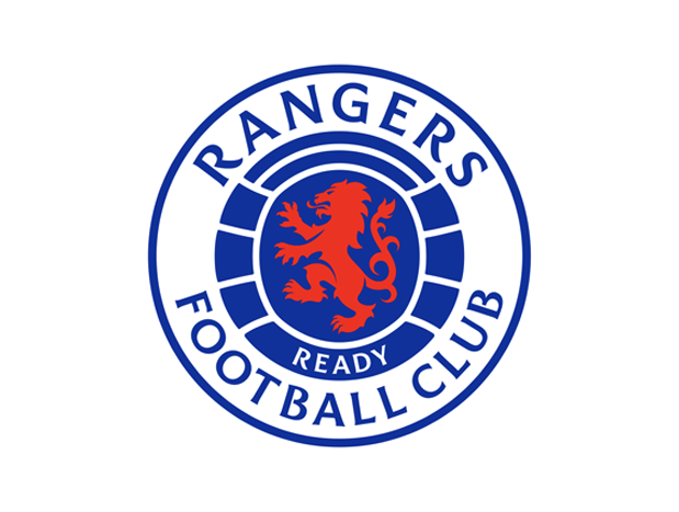 Rangers Football Club logo featuring a red lion in a blue circle with white border