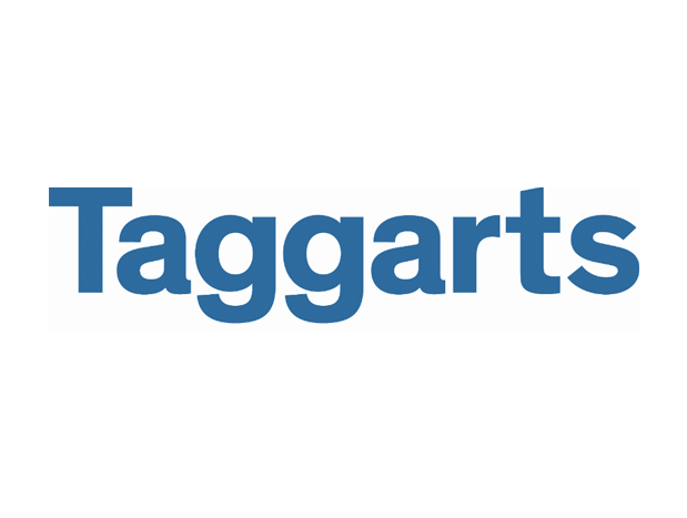 The word 'Taggarts' in bold blue letters on a white background.