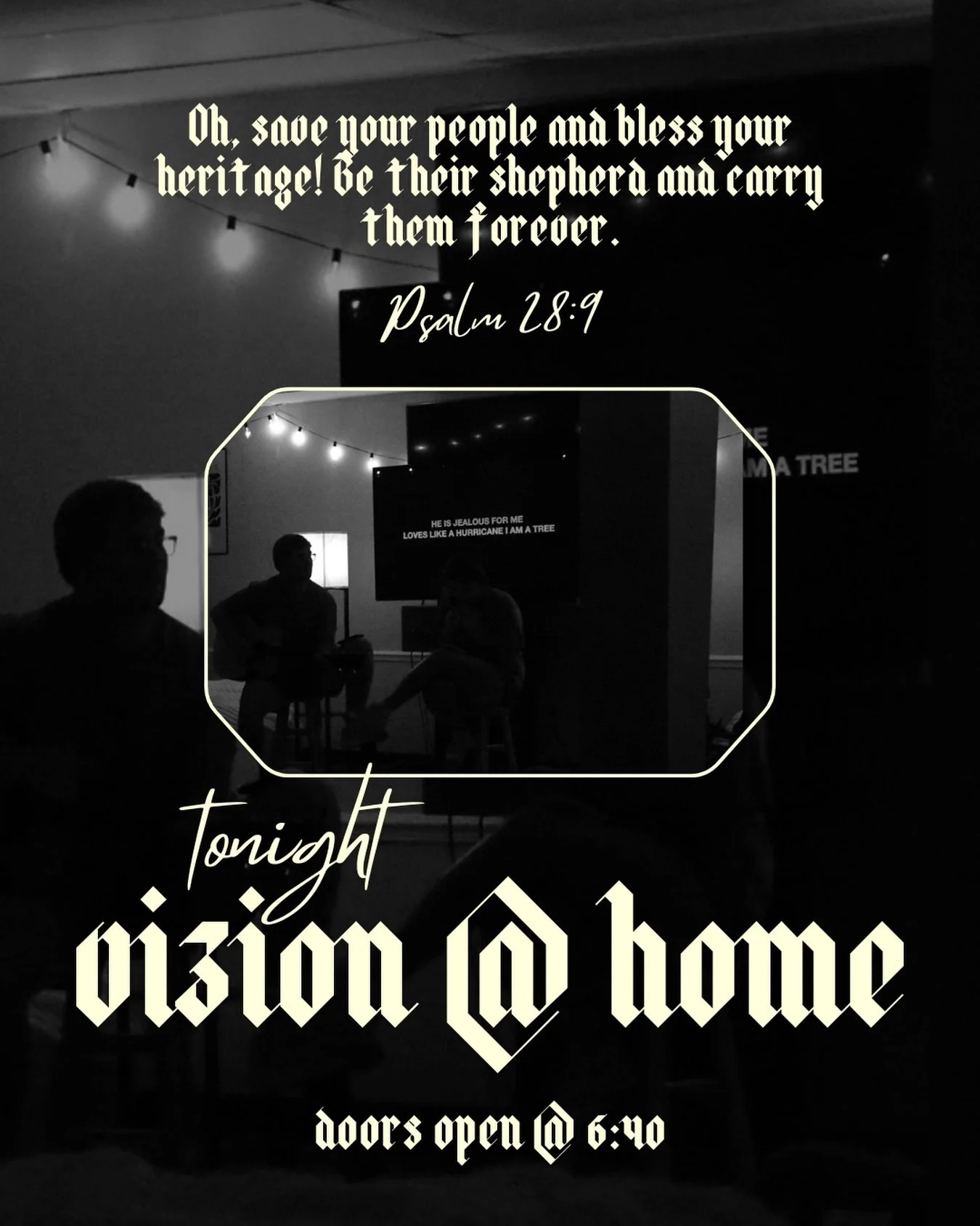 VIZION @ HOME.

Tonight. Doors open @6:40. Come expectant!