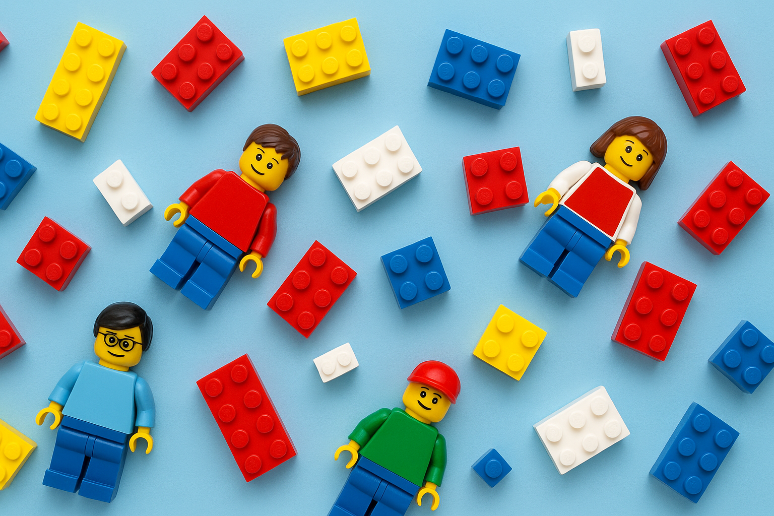 LEGO Minifigures on Colorful Bricks.png
