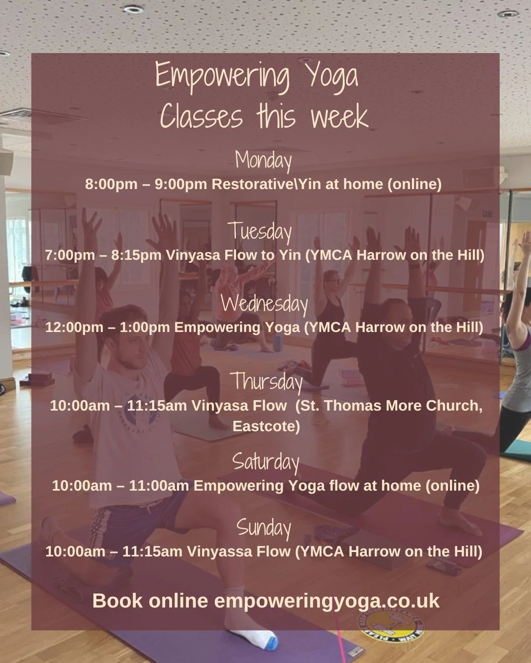 Here's our weekly schedule Empowering Yogis - our last full week of classes before the Easter break!

I'd love you to join me on the mat, whether it be online or in the studio (or both!). 

See my website for class details and booking https://www.emp