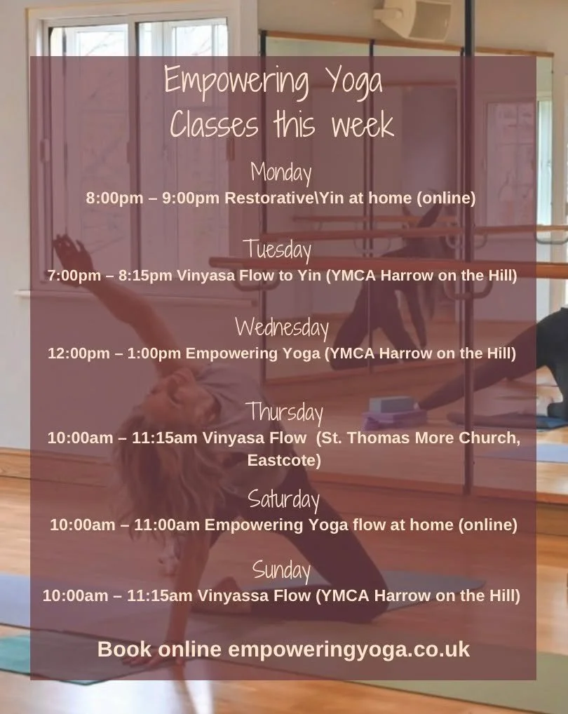 Join me this week for movement, mindfulness, and connection. Whether you&rsquo;re building strength, finding balance, or simply taking time for yourself, there&rsquo;s a class for you 🧘&zwj;♀️

Reserve your space here empoweringyoga.co.uk/class-desc