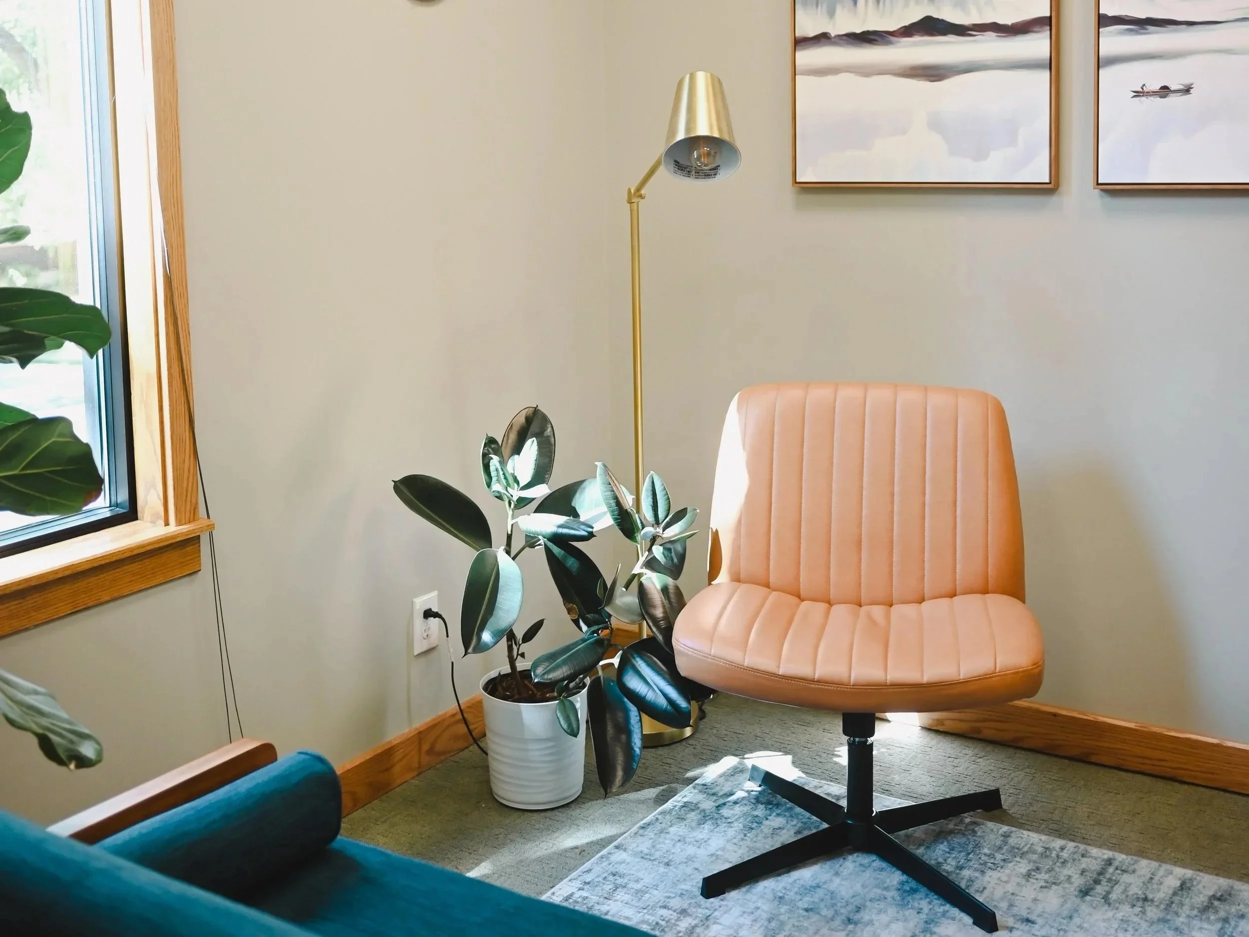 Comfortable therapy chair in a private counseling office in Salt Lake City, Utah