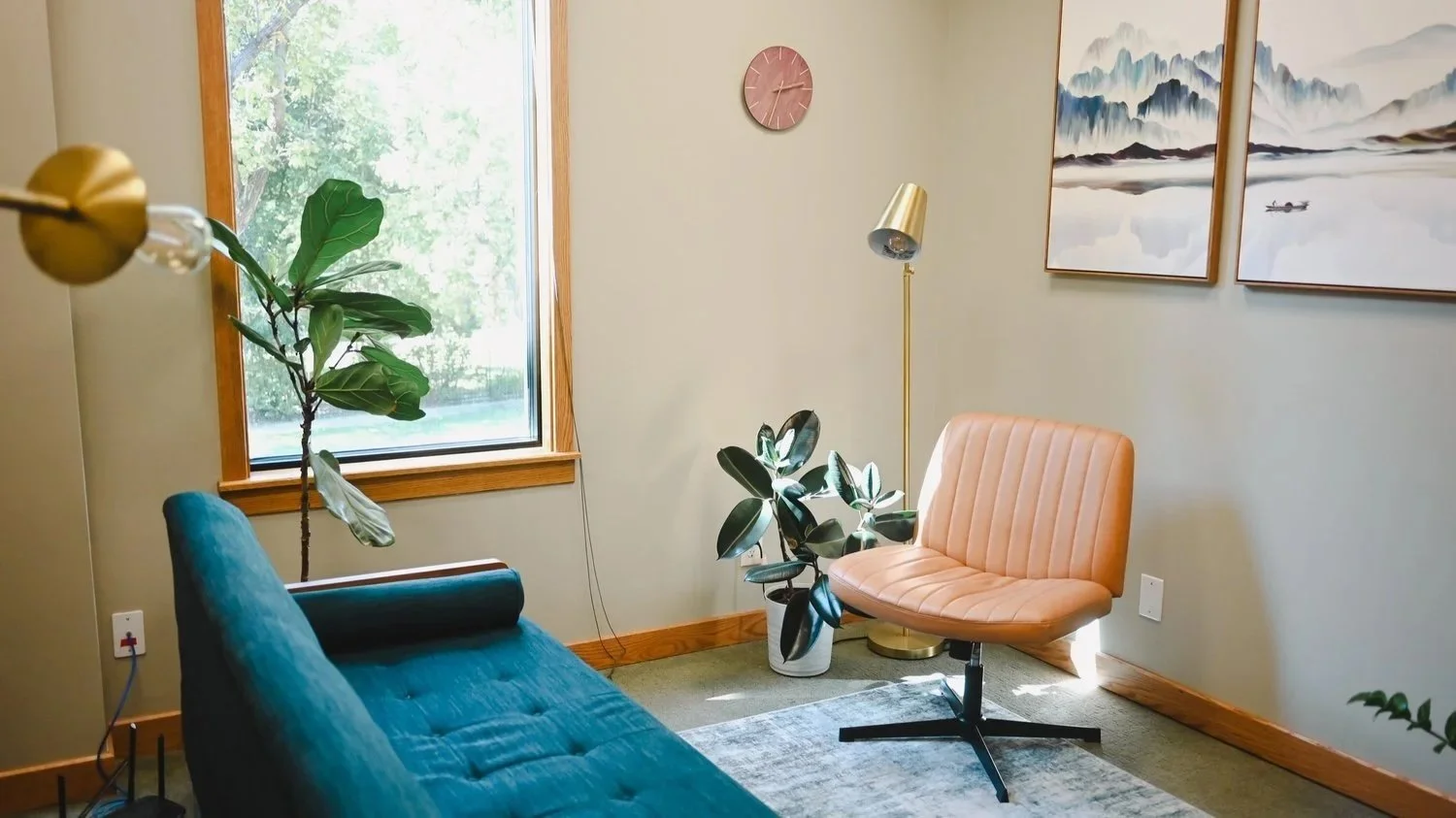 Calm private therapy office in Salt Lake City, Utah used for anxiety and perfectionism counseling