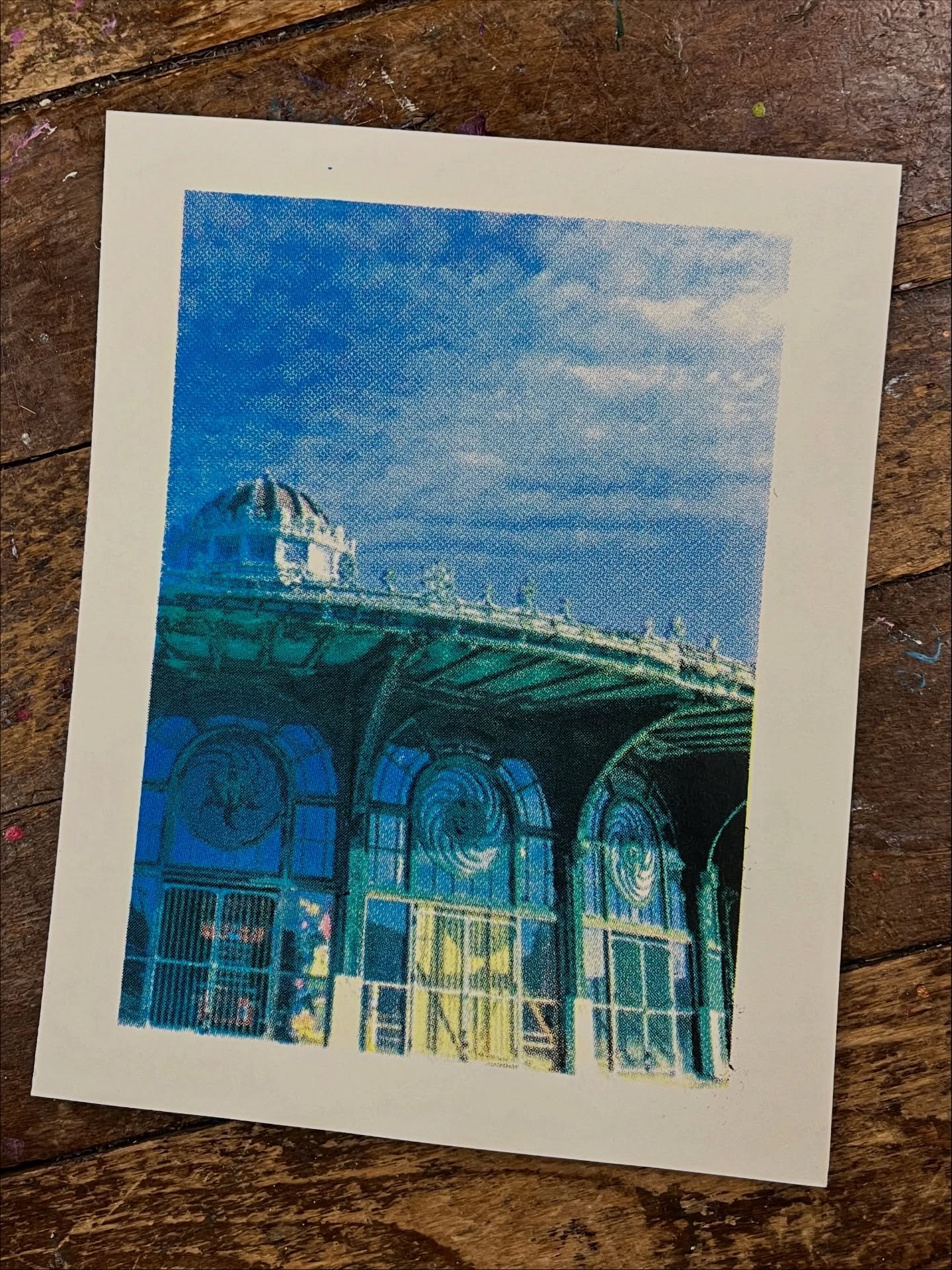 Imagined histories, old sand between the glass and frame and deep in the wood. Asbury Park in winter.

CMYK, 9x7.