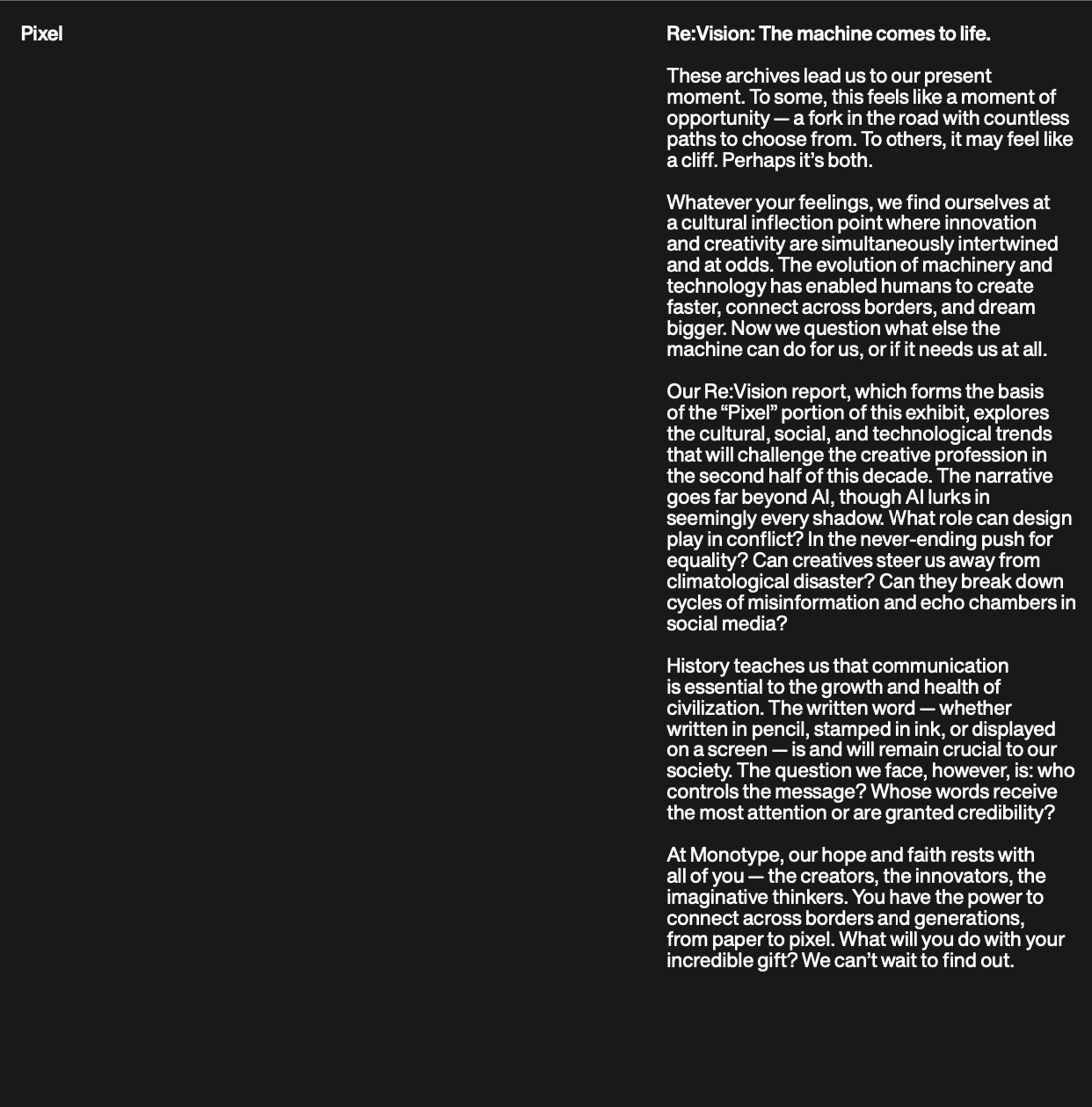 The "Pixel" section of the booklet; also written by me.