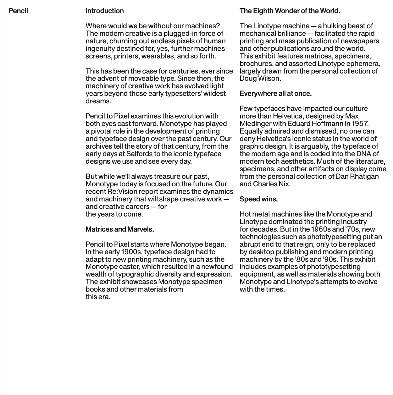 The "Pencil" section of the exhibit booklet; written by me.