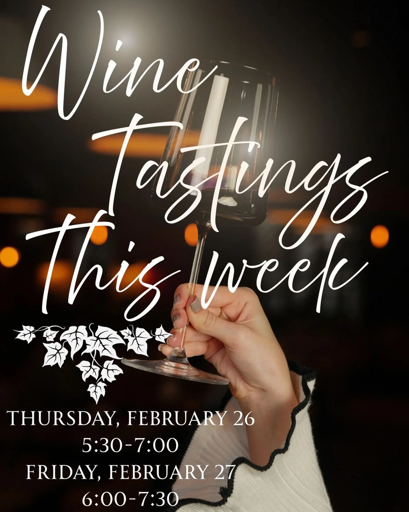 Discover your next favorite bottle this week ✨

Thursday, February 26: join us for a complimentary tasting with Bodegas Trus Winery. Experience the power and elegance of Ribera del Duero. No RSVP needed&mdash;just stop by!

Friday, February 27: don&r