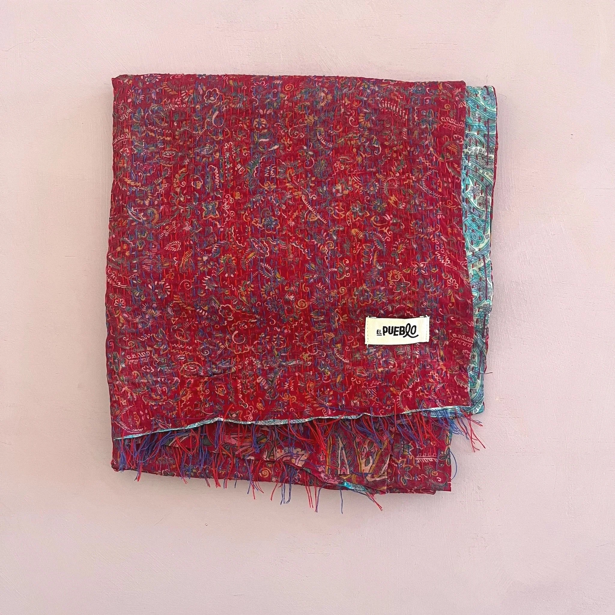 Hand-stitched Kantha silk scarf