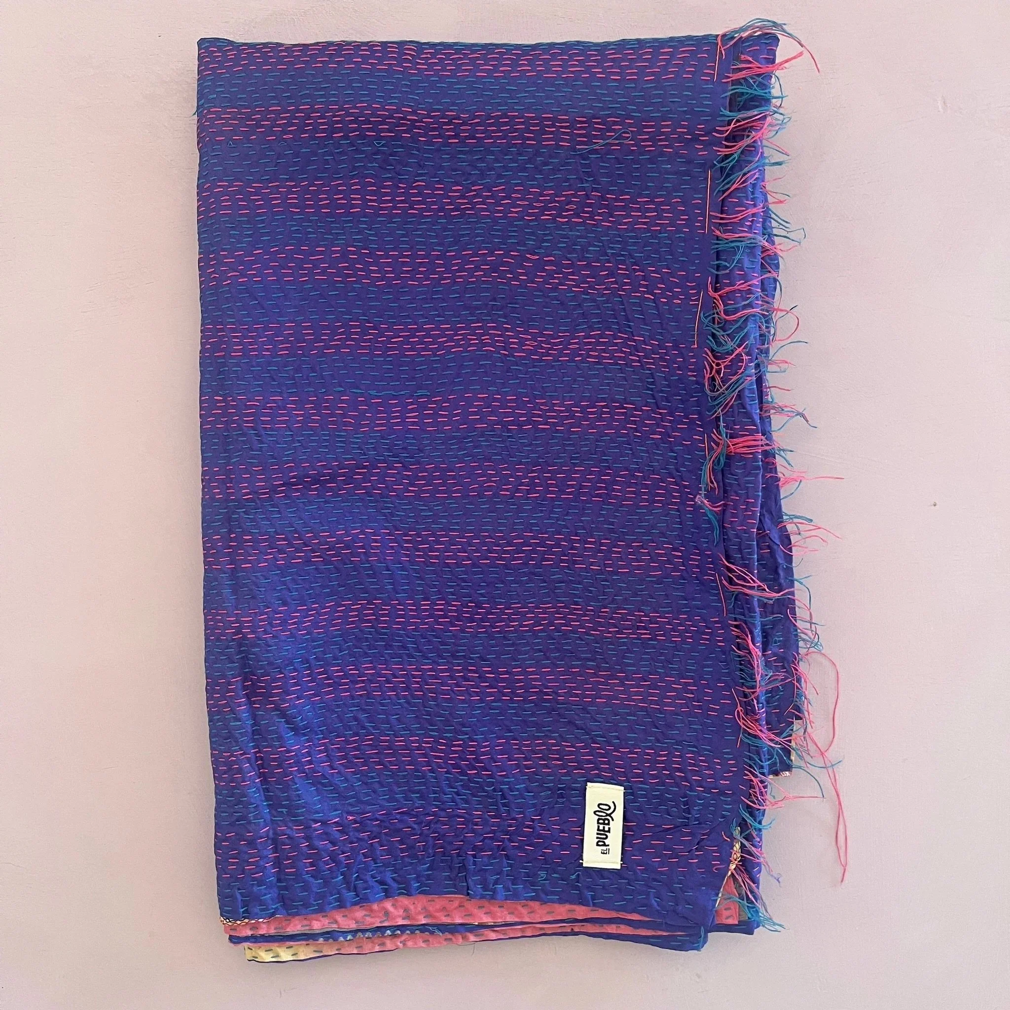 Hand-stitched Kantha silk scarf