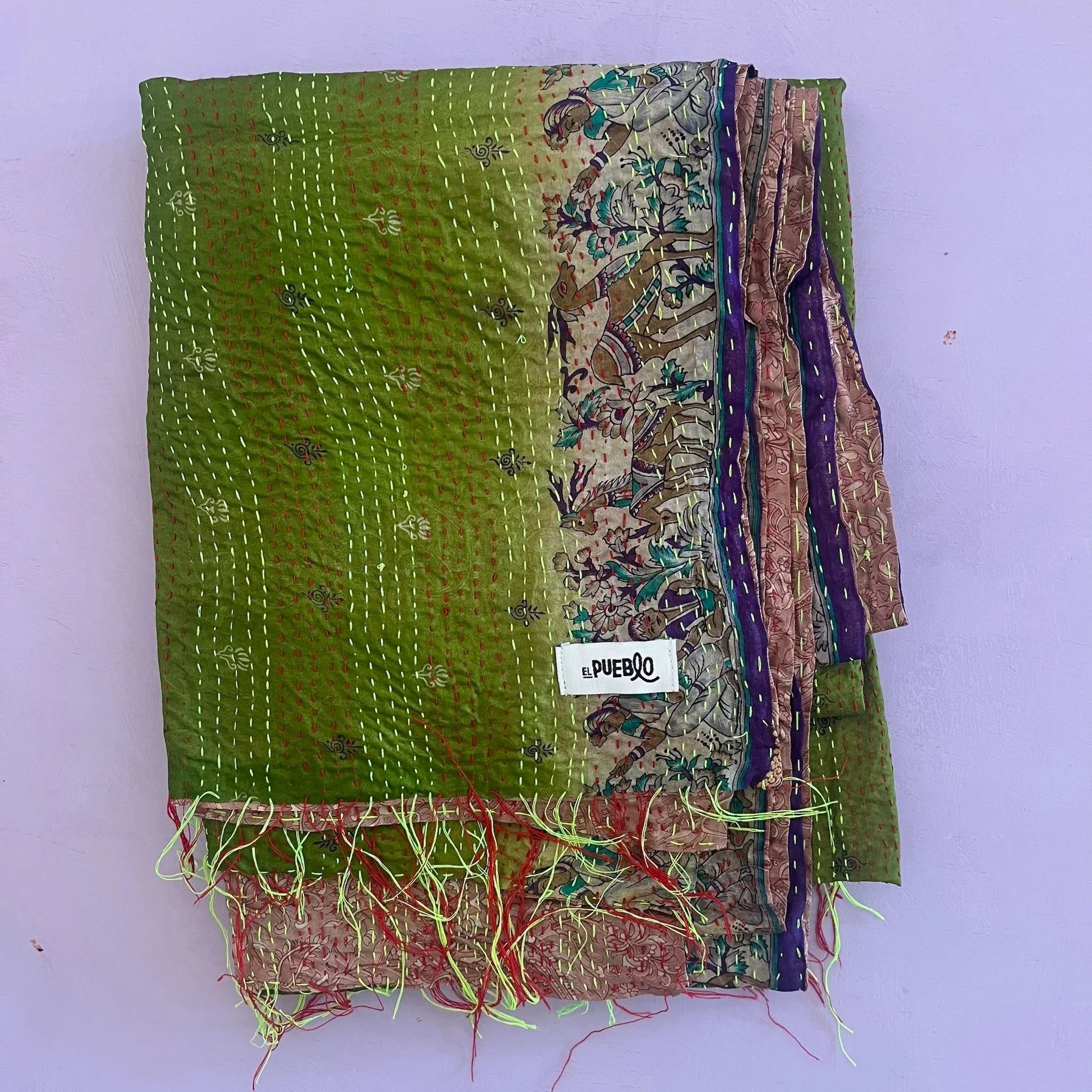 Hand-stitched Kantha silk scarf