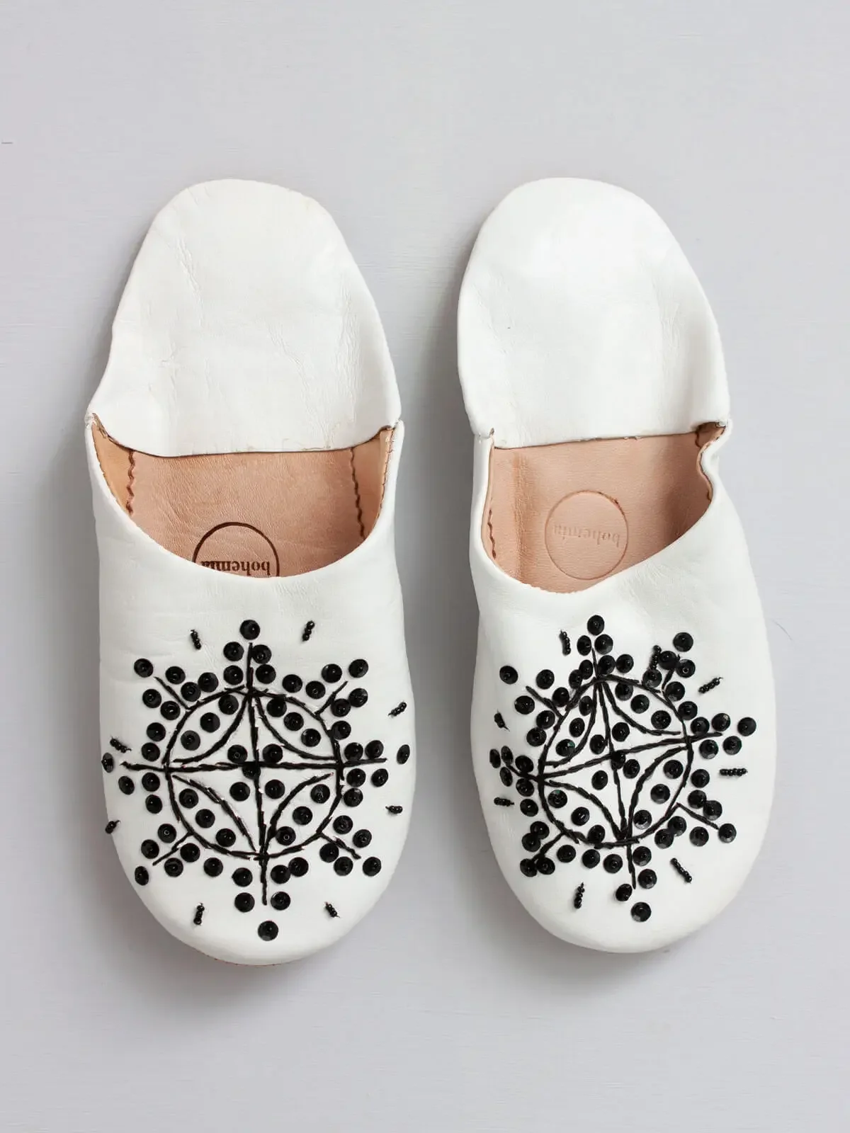 Babouche Sequin Slippers | White & Black