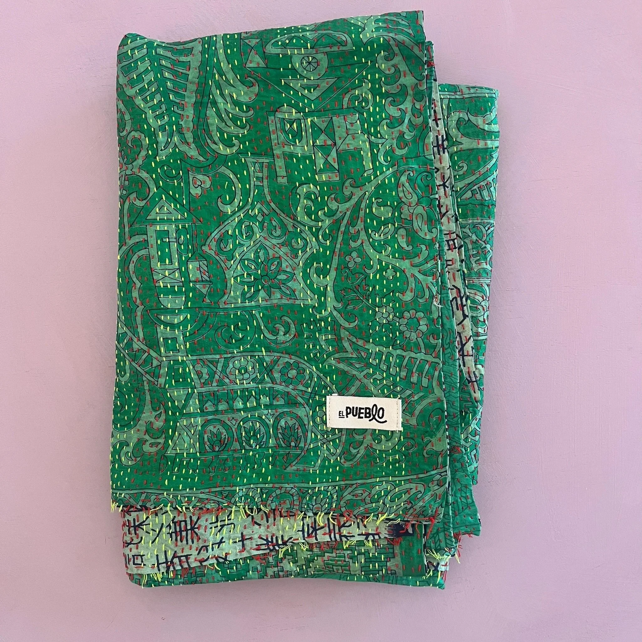 Hand-stitched Kantha silk scarf