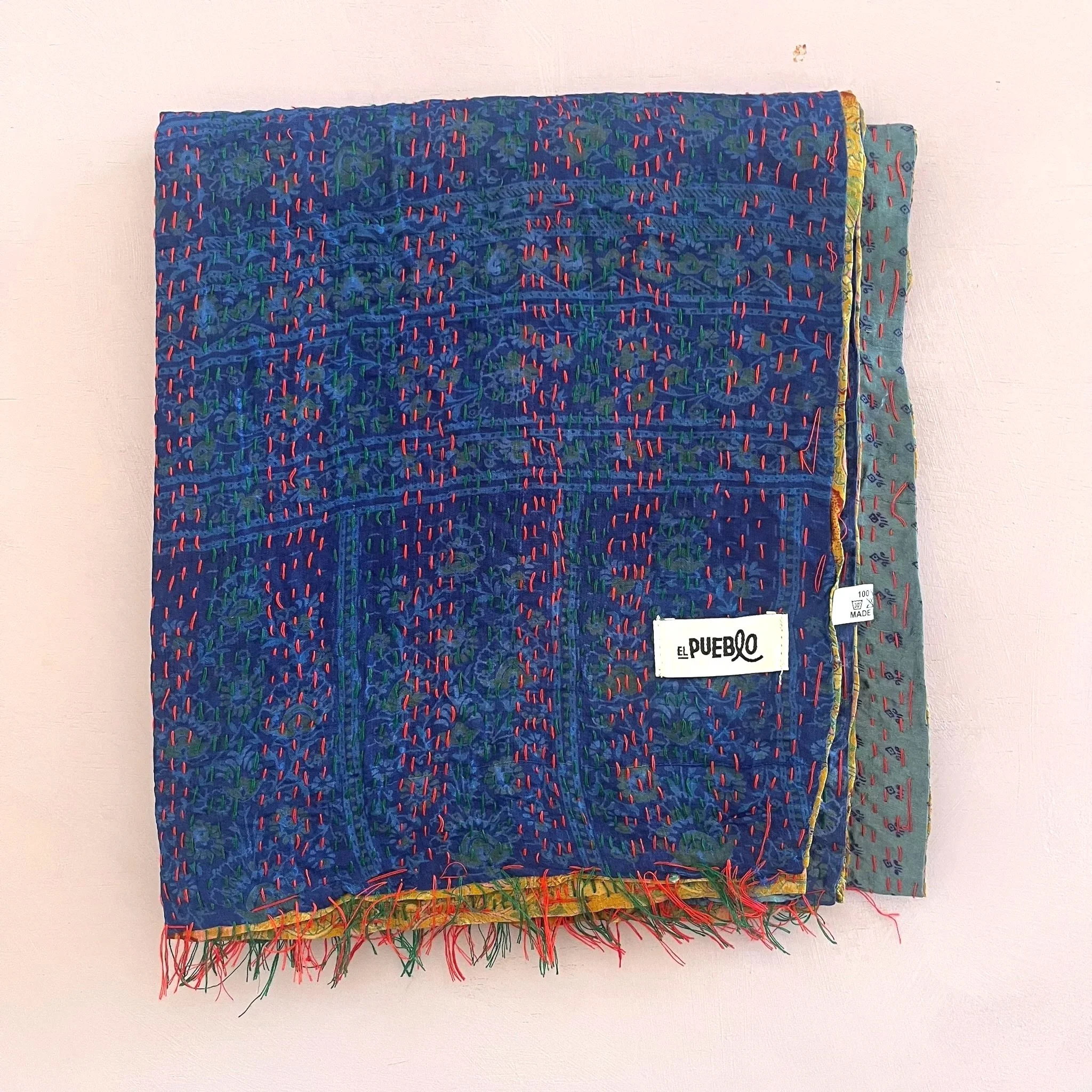 Hand-stitched Kantha silk scarf
