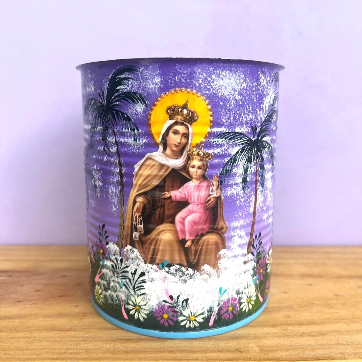 Virgin Mary Hand-Painted Can
