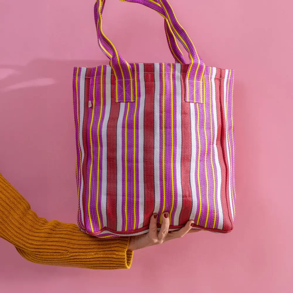 Red & Purple Striped Recycled Tote Bag