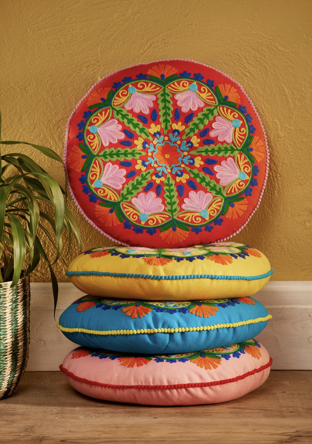 Folk Mandala Embroidered Seat Cushion