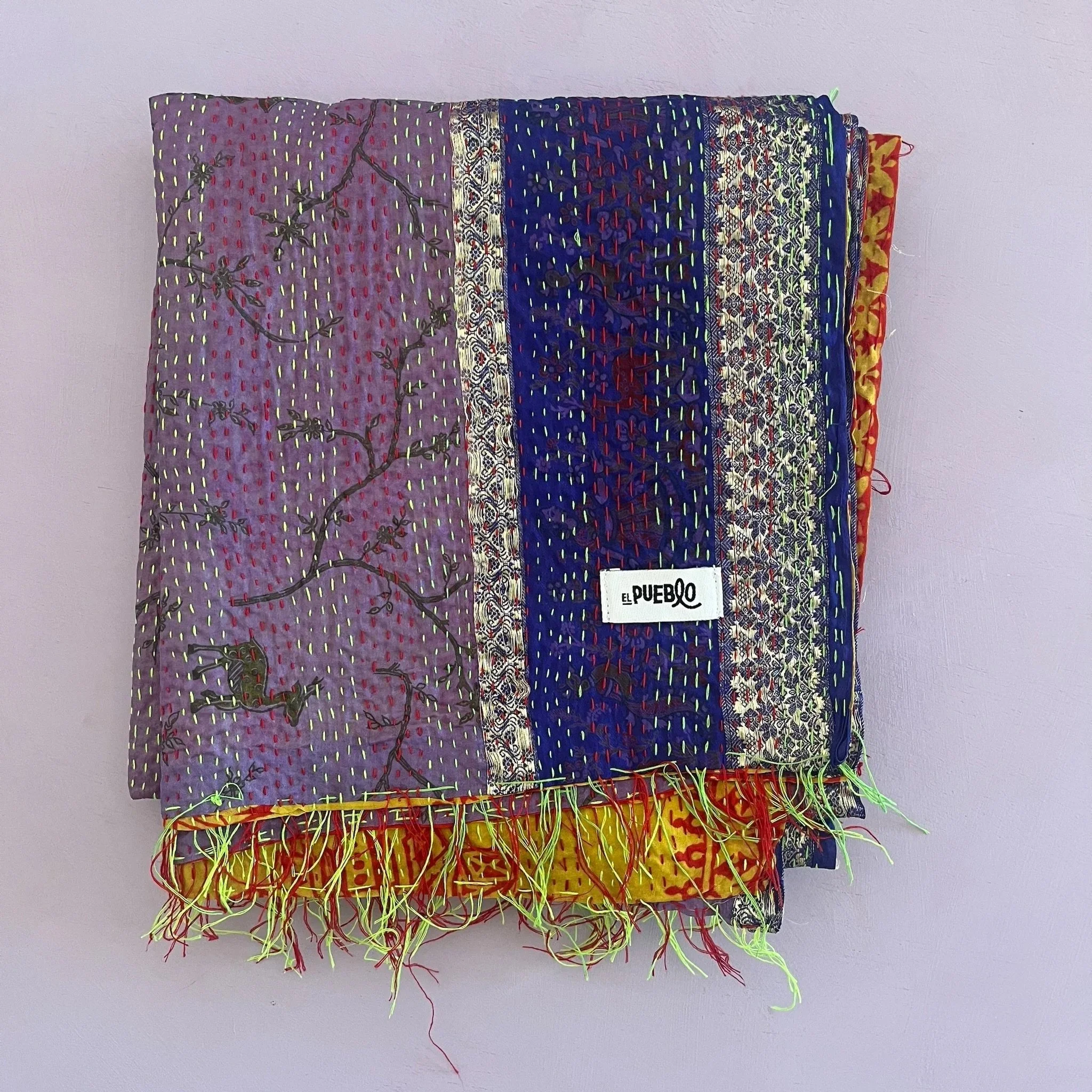 Hand-stitched Kantha silk scarf