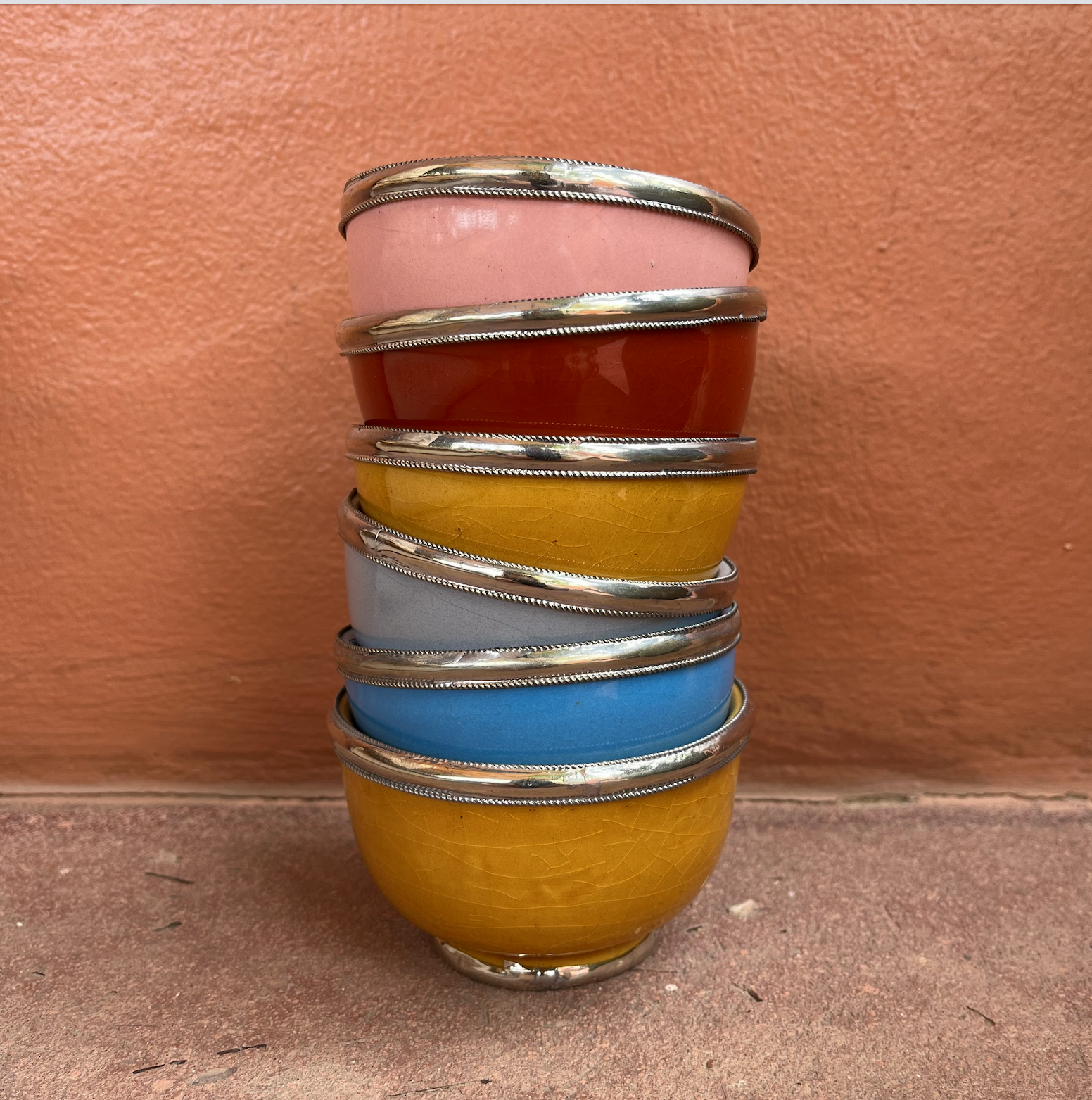 Moroccan Glazed Bowls with Berber Silver Trim