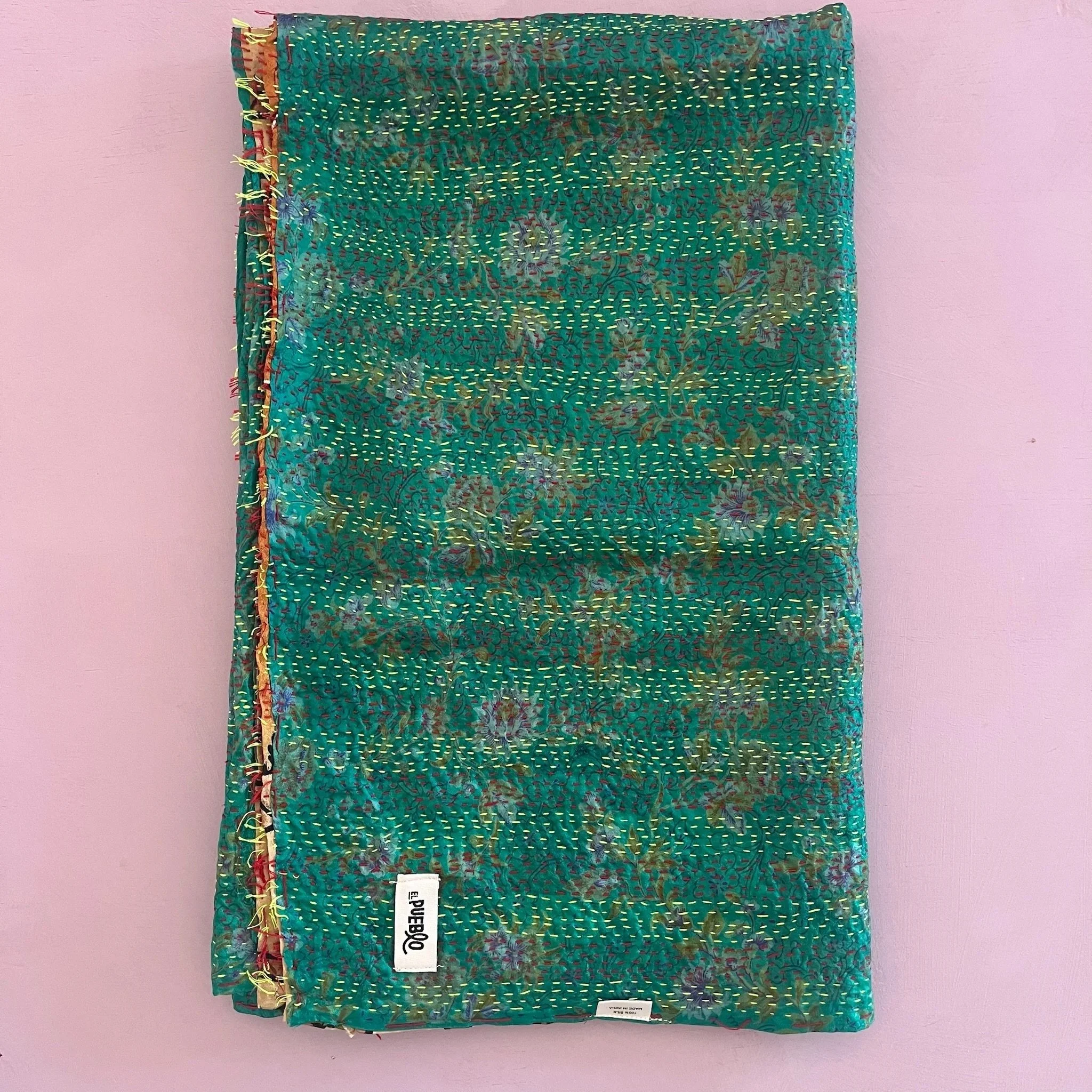 Hand-stitched Kantha silk scarf