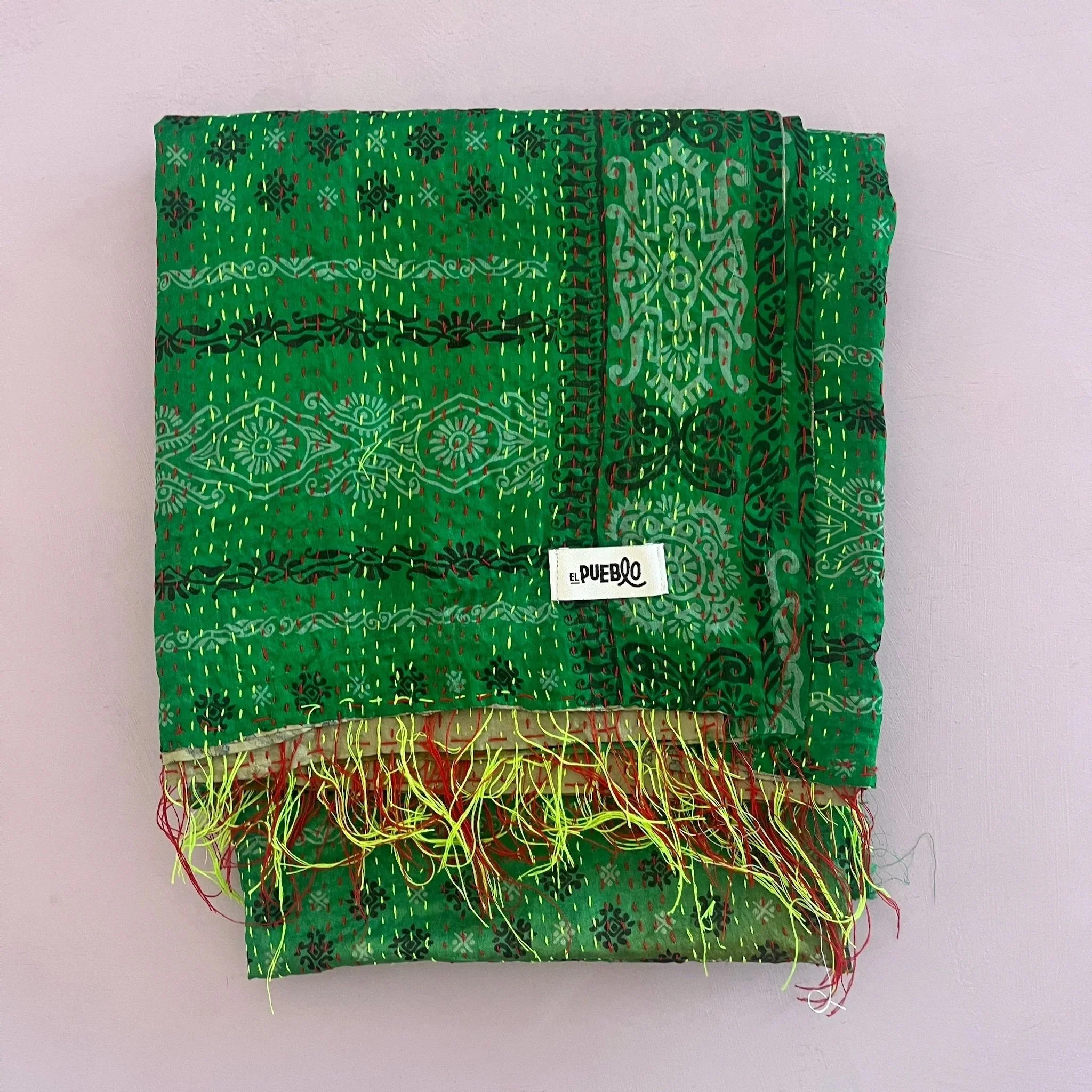 Hand-stitched Kantha silk scarf