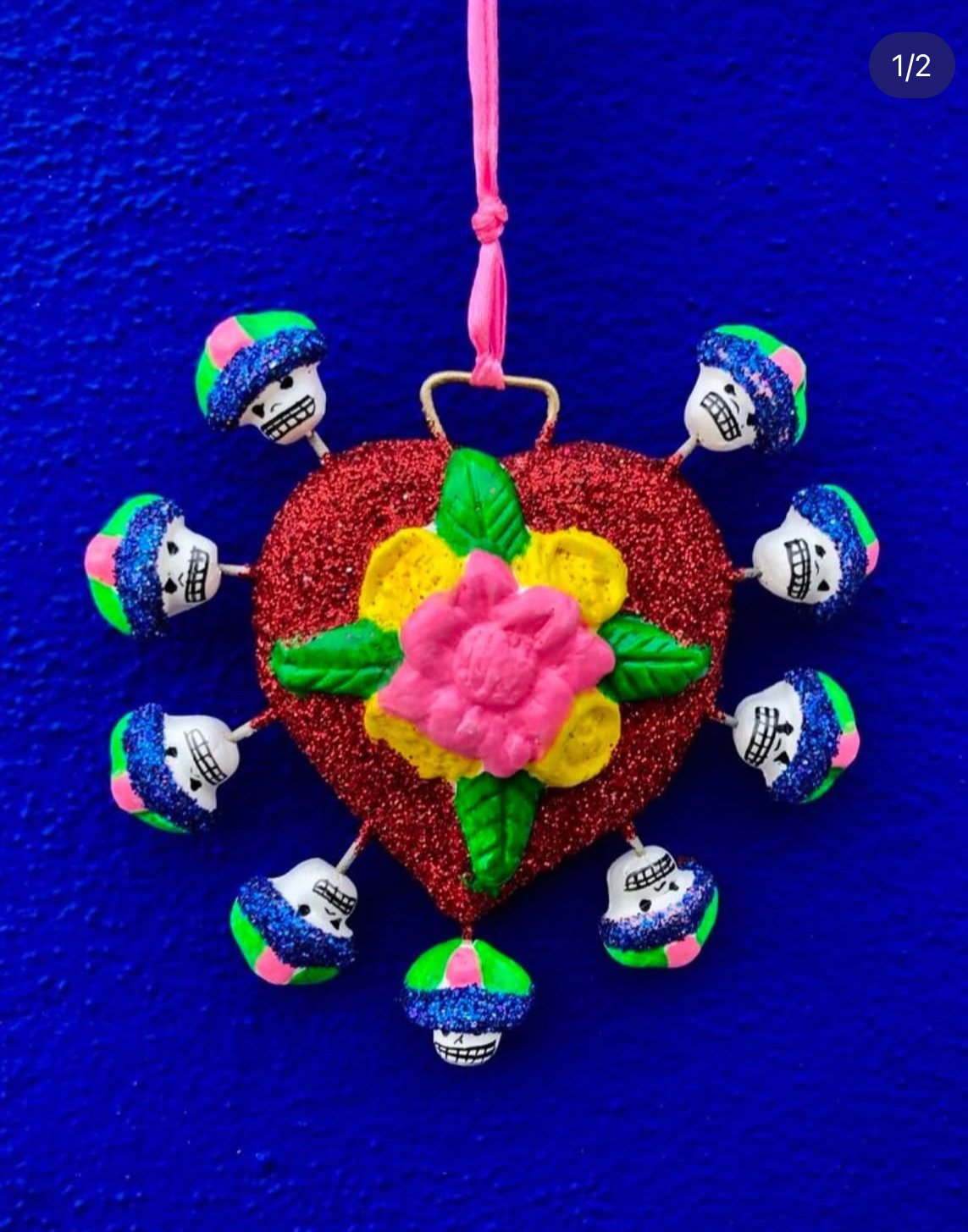 Mexican heart with skulls