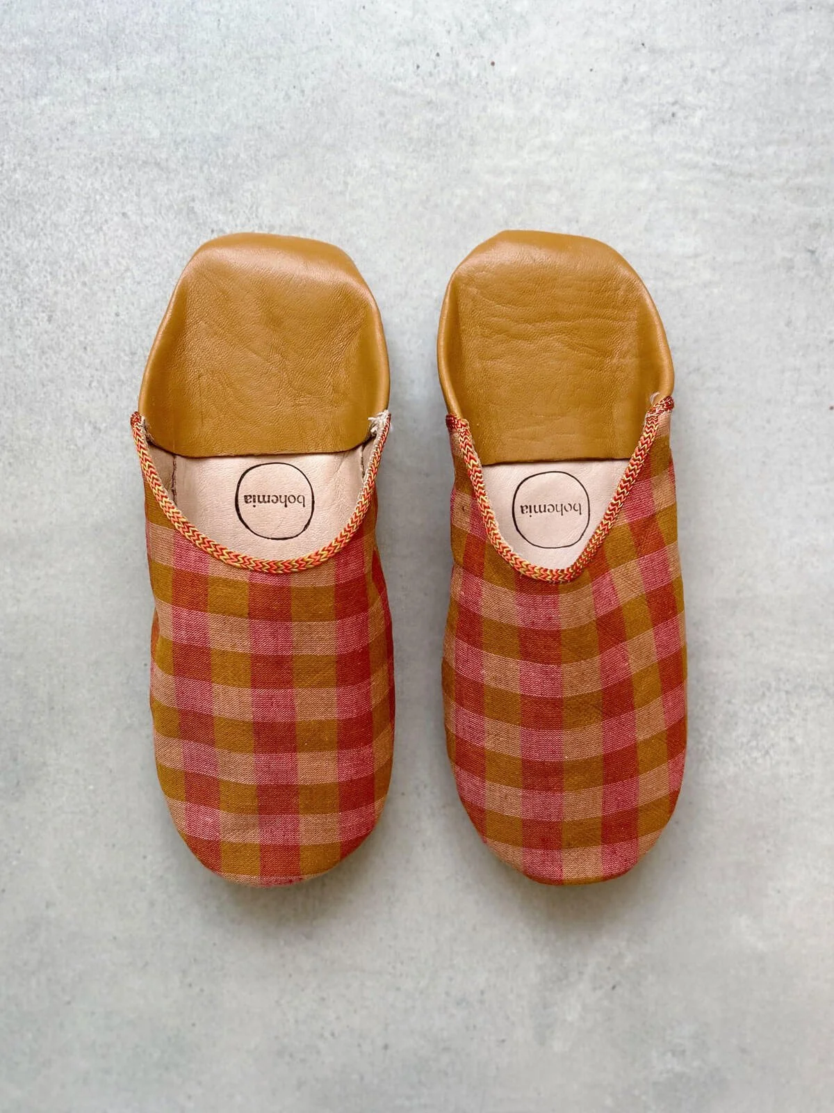 Margot Linen Babouche Slippers | Burnt Orange Check
