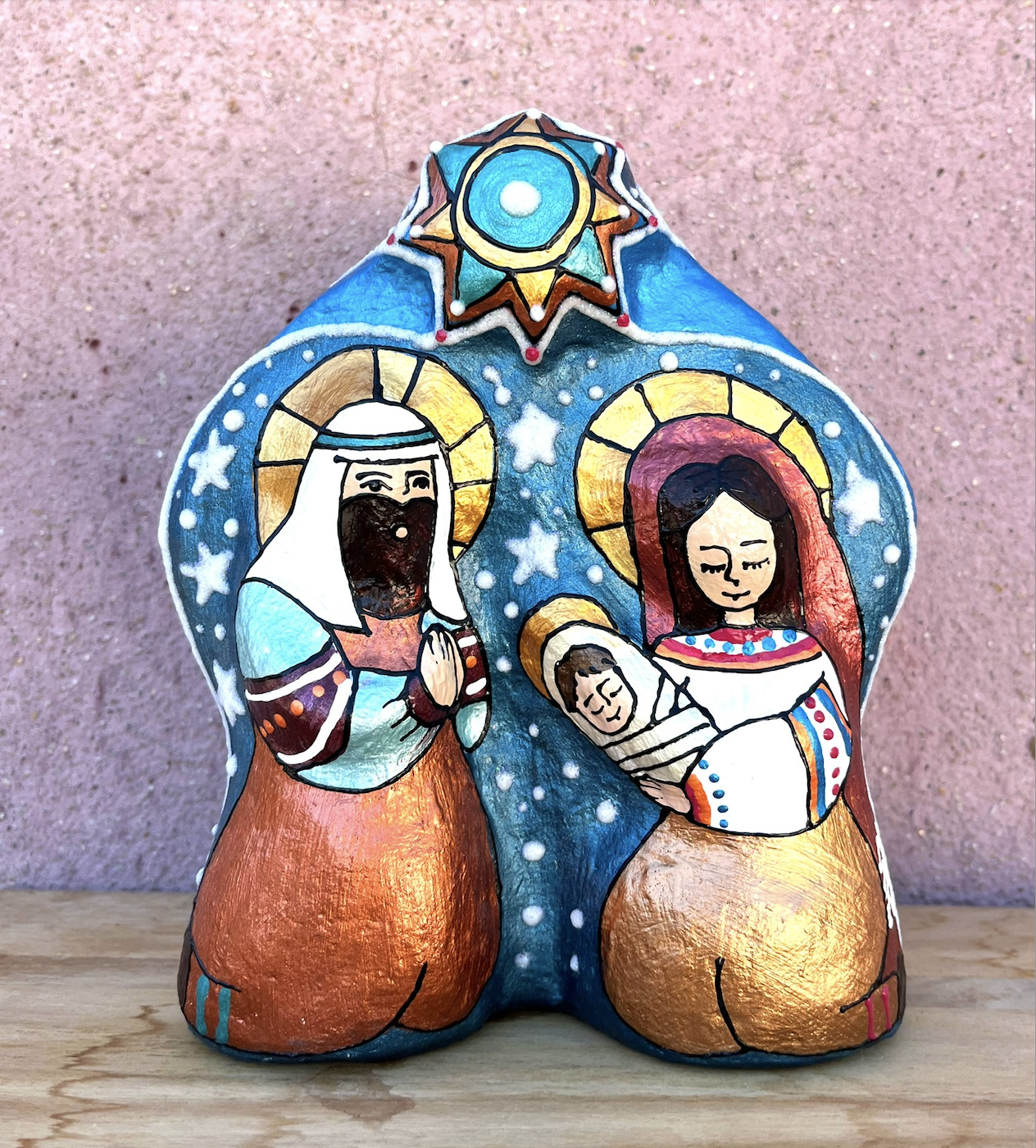 Hand painted papier-mâché sculpture nativity