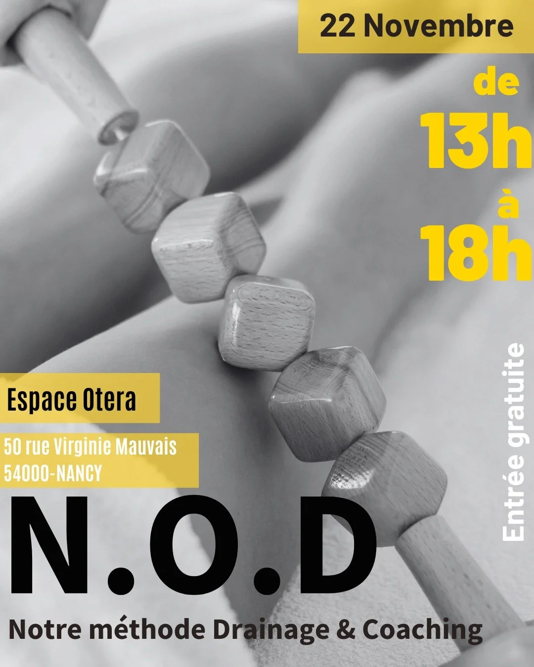 EVENEMENT N.O.D x OTERA (Nancy) 

Il y a quelque temps, Manon, tatoueuse passionn&eacute;e et fondatrice de l&rsquo;Espace Otera, a d&eacute;couvert la m&eacute;thode N.O.D lors d&rsquo;un drainage lymphatique avec Lili, et fait la rencontre des deux