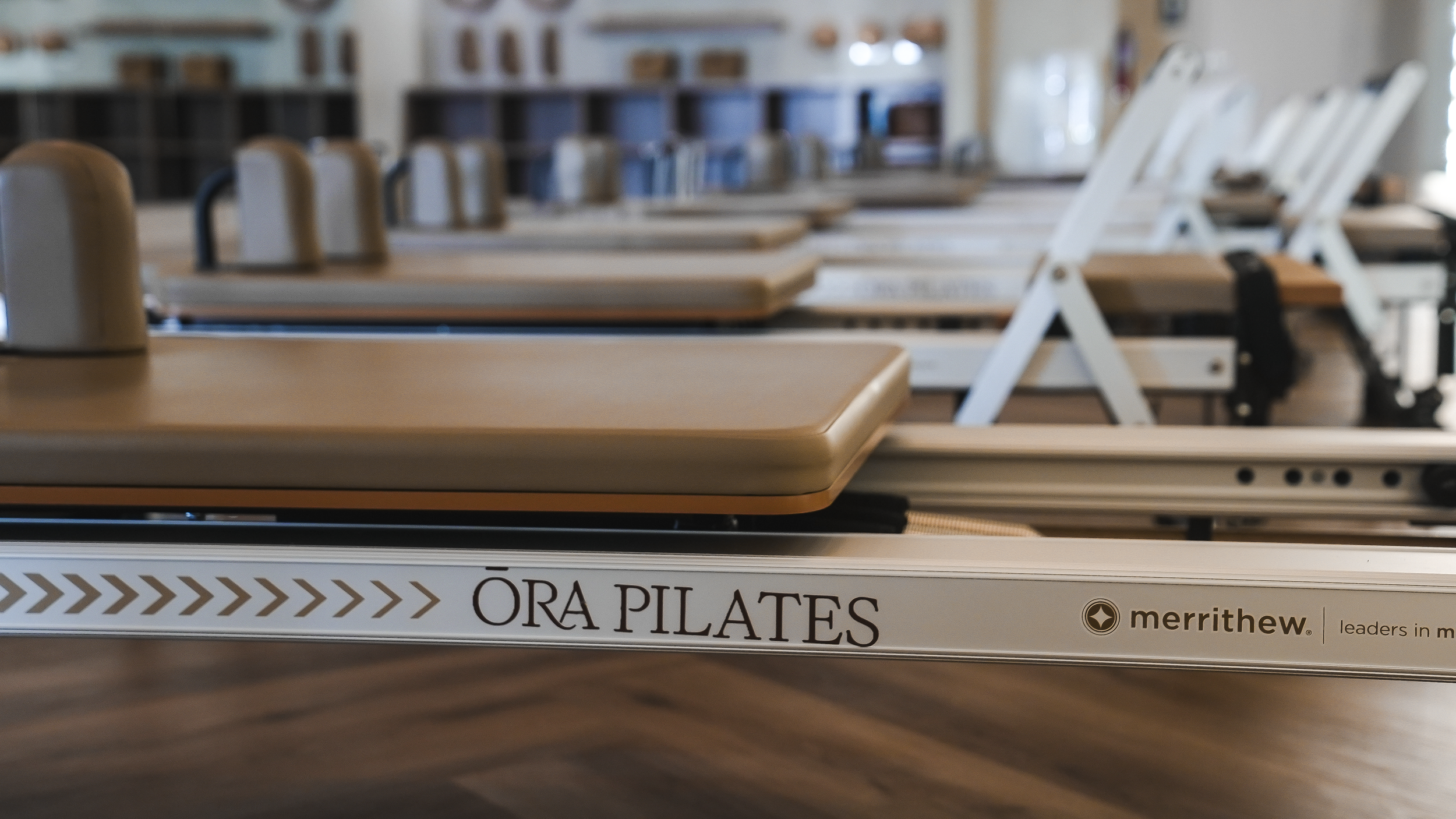 Reformer Pilates ready for clients at Ōra Pilates on Spring Stuebner Rd, Spring, TX